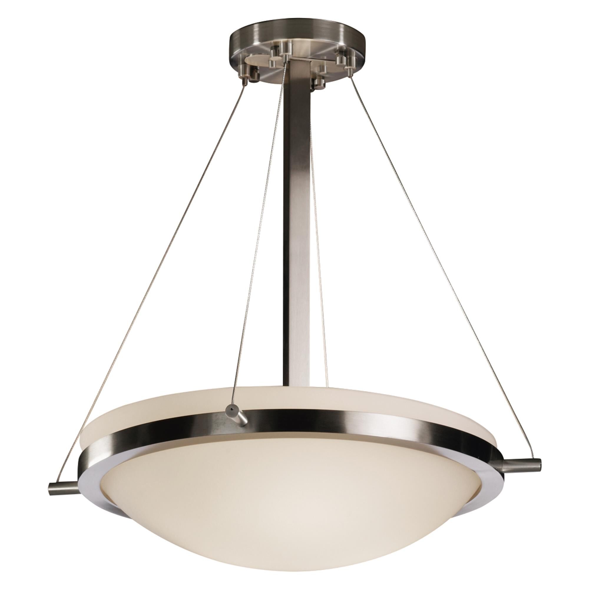 Shown in Brushed Nickel finish and Artisan glass and Opal shade and Round Bowl accent