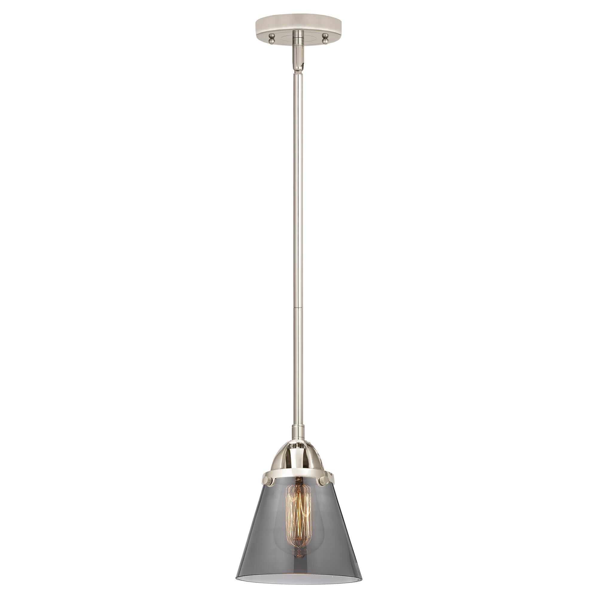 Shown in Polished Nickel finish and Plated Smoke Small Cone glass and No Shade shade