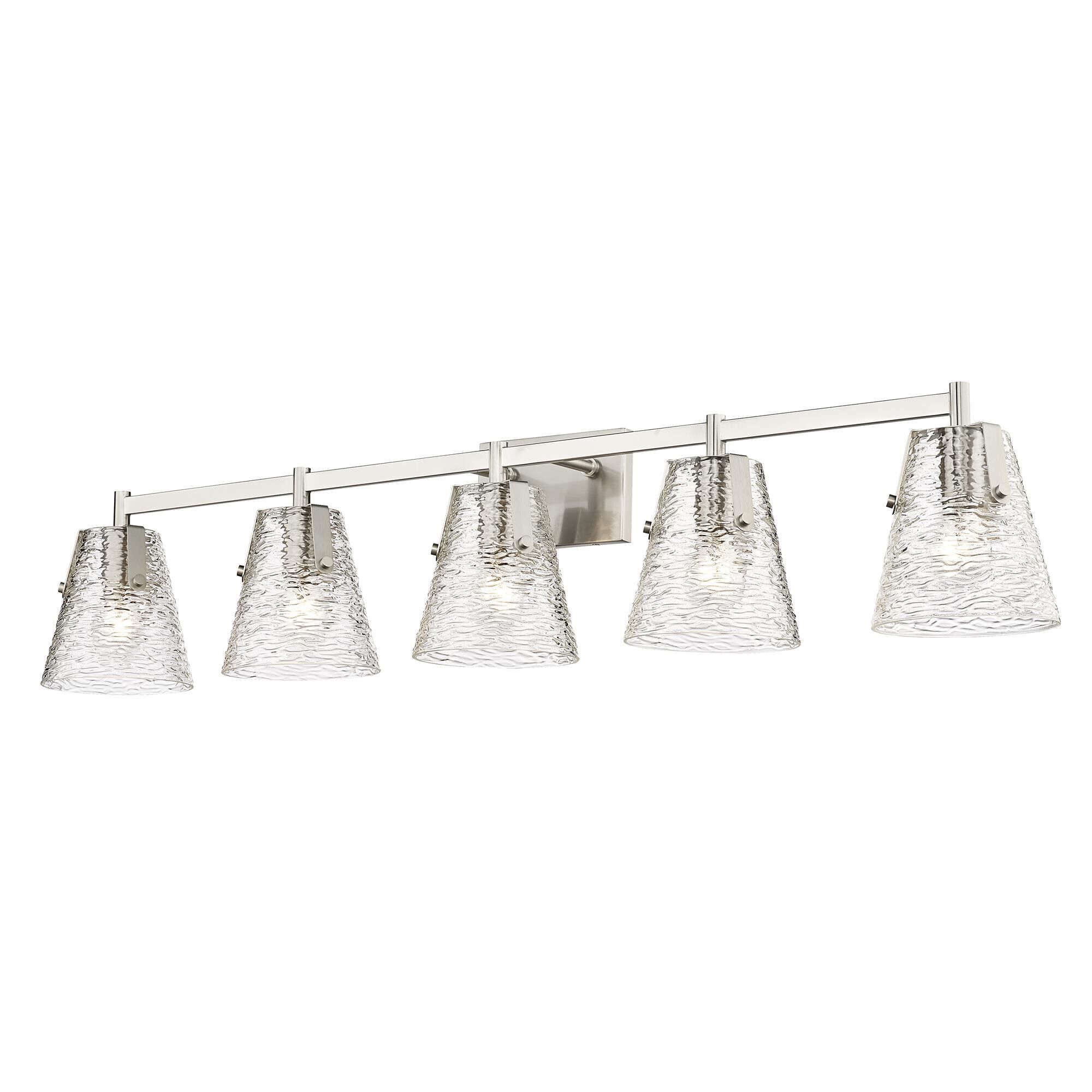 Shown in Brushed Nickel finish and Clear Ribbed glass