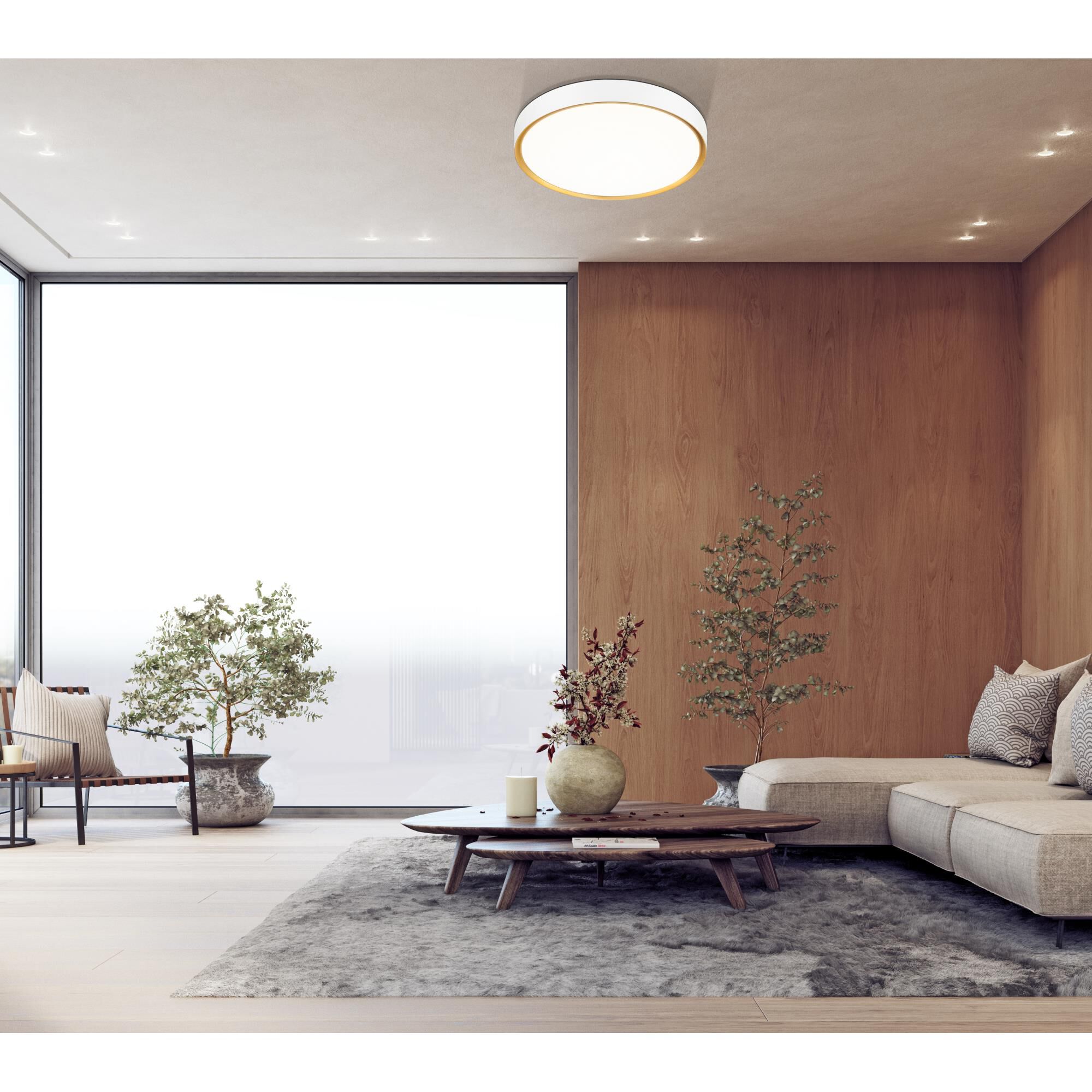 Shown in Matte White And Modern Gold finish and Frosted glass and Frosted shade