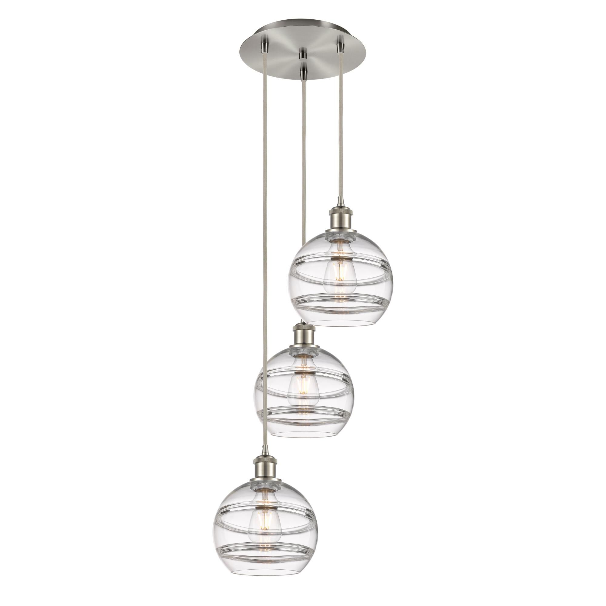 Shown in Brushed Satin Nickel finish and Clear glass