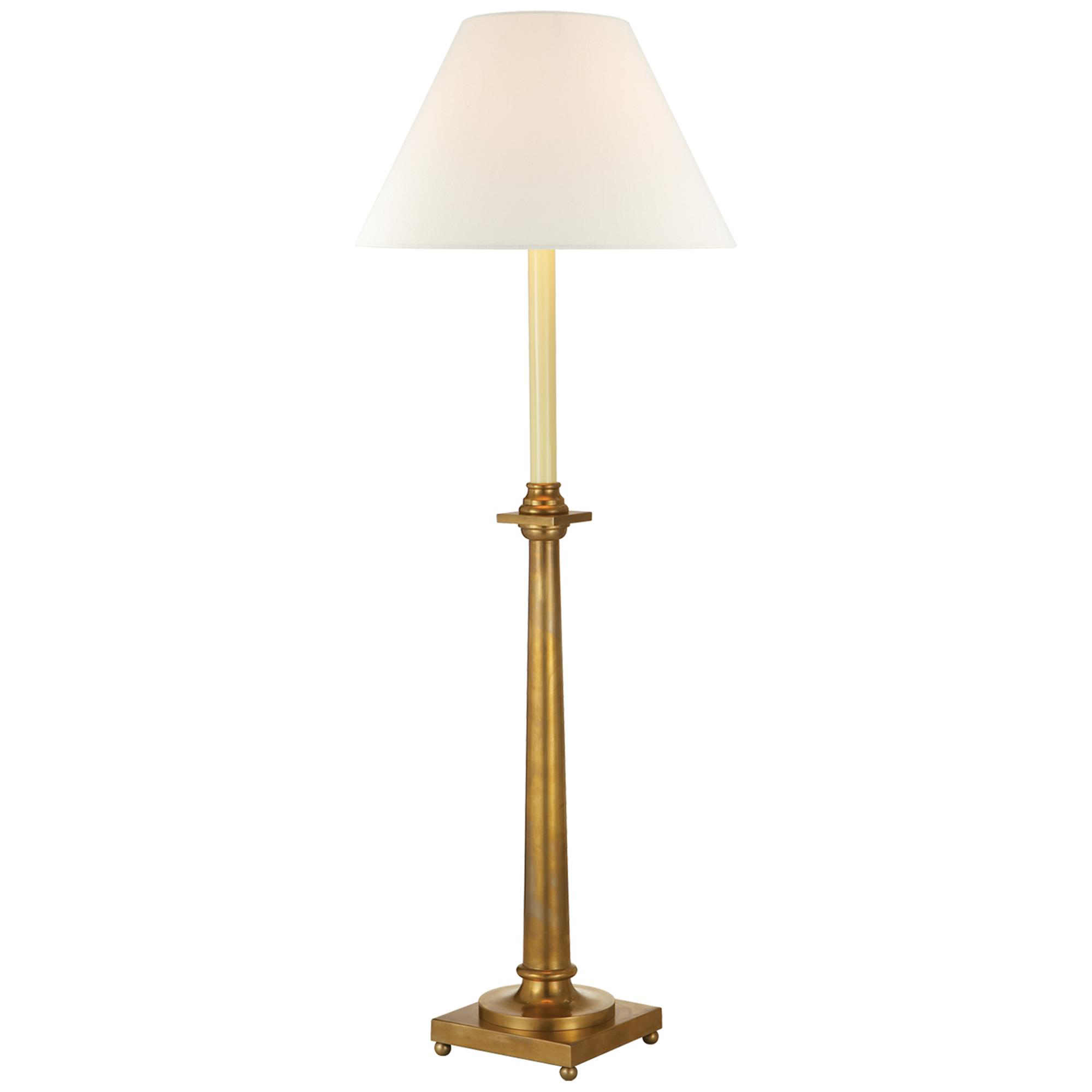 Shown in Antique-Burnished Brass finish and Linen shade