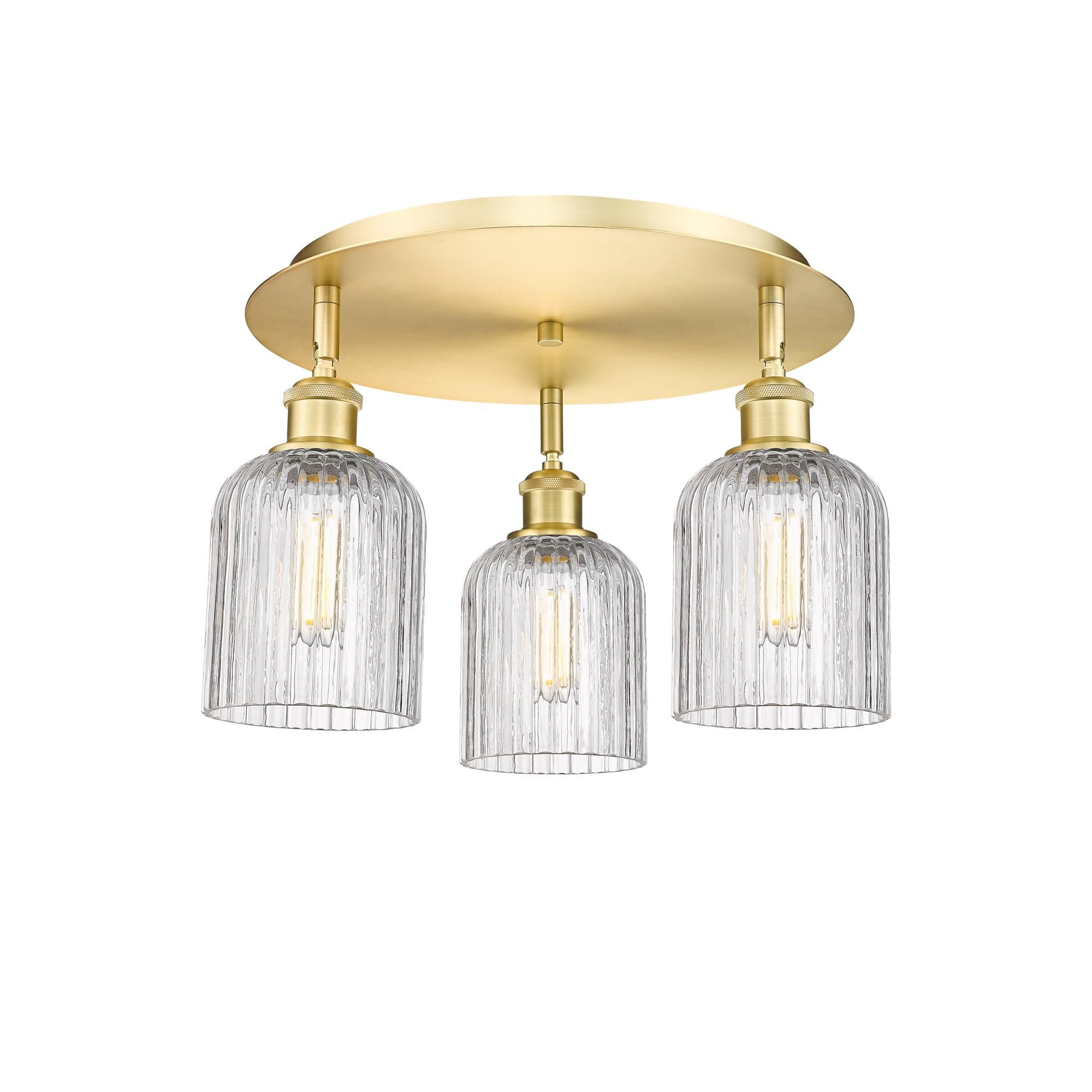 Shown in Satin Gold finish and Clear glass