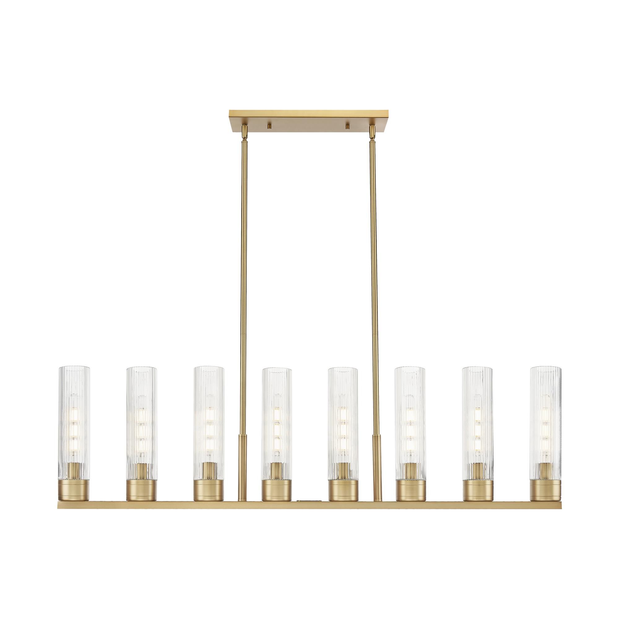 Shown in Brushed Brass finish and Striped Clear glass
