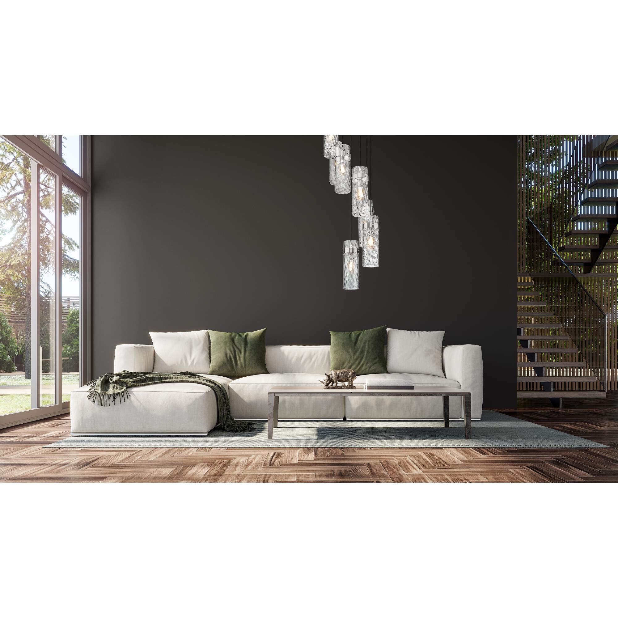 Shown in Brushed Nickel finish and Clear Water glass and Clear Water shade