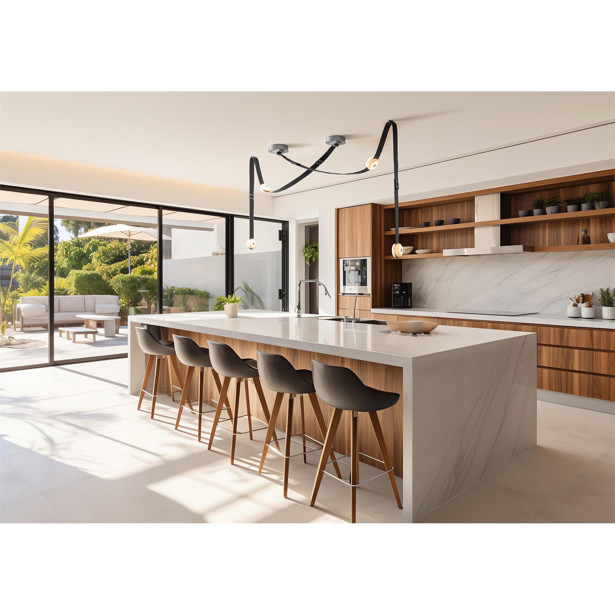 Shown in Sterling finish and Alabaster glass and Leather Black accent