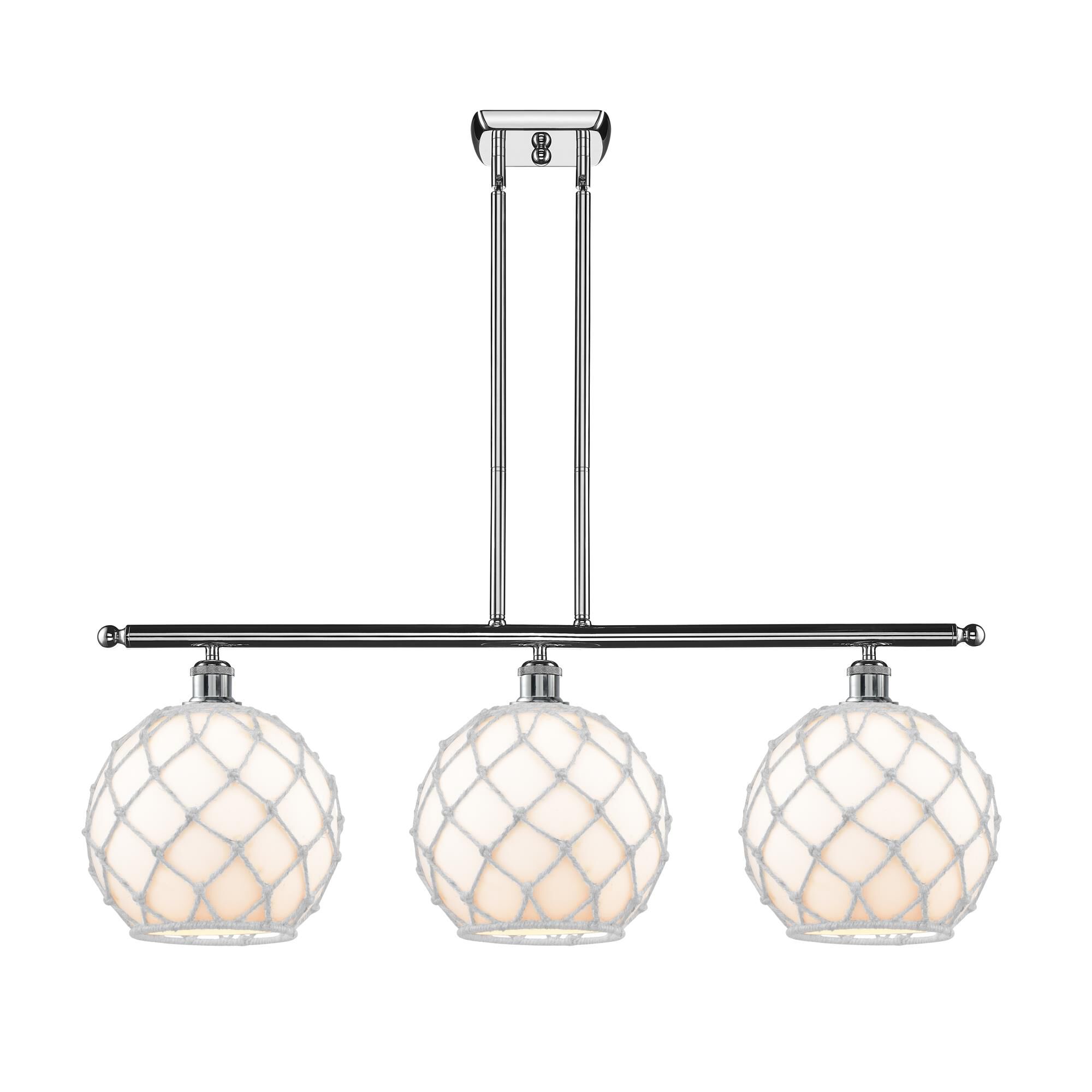 Shown in Polished Chrome finish and Sphere glass and Glass And Rope shade