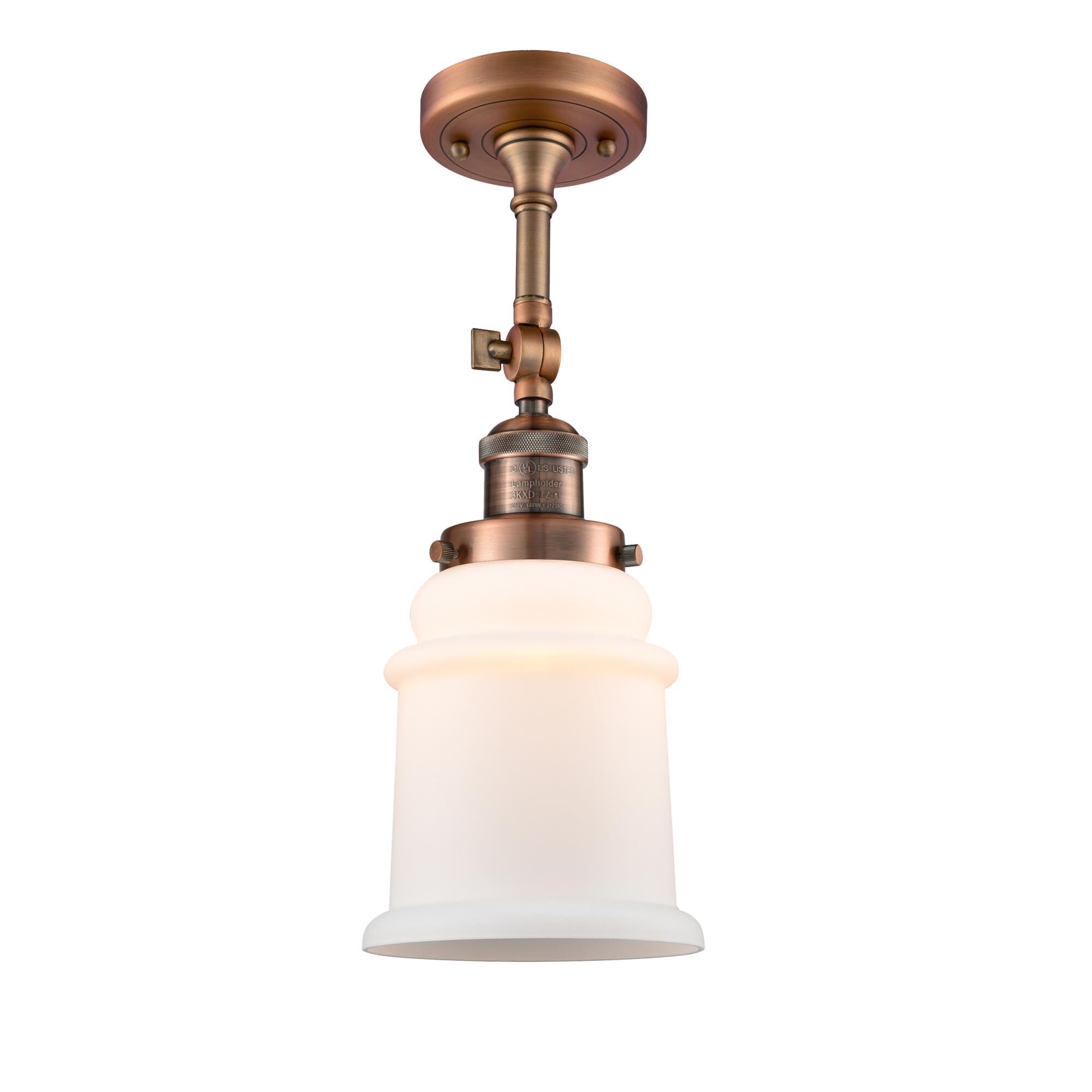 Shown in Antique Copper finish and Frosted glass and None accent