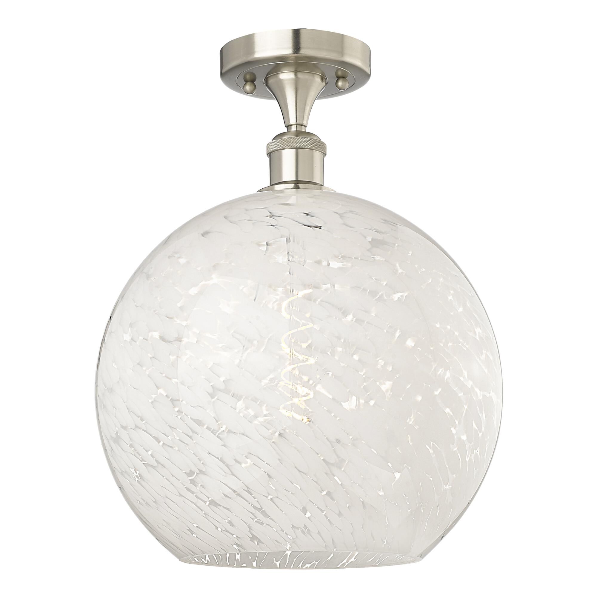 Shown in Brushed Satin Nickel finish and White Mouchette glass