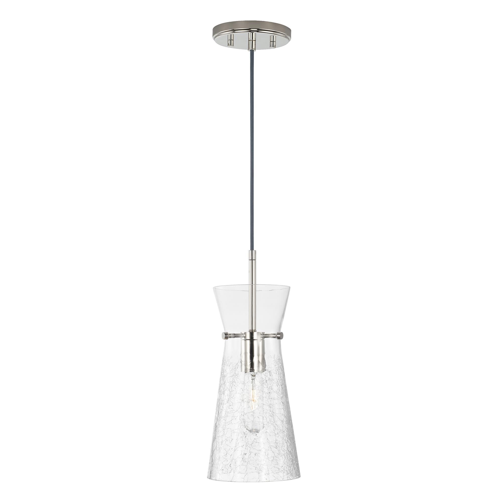Shown in Polished Nickel finish and Clear Half-Crackle glass