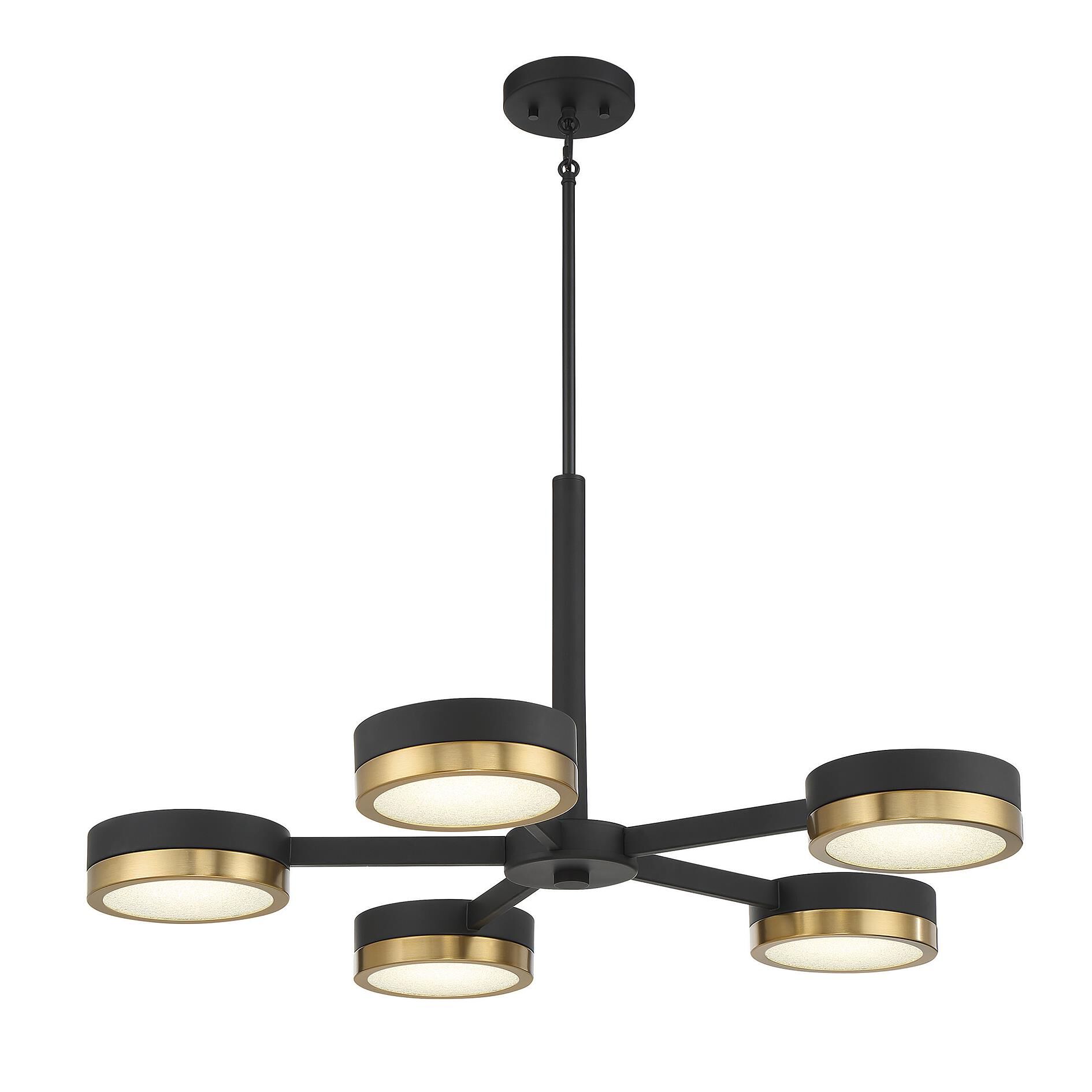 Shown in Matte Black With Warm Brass Accents finish and Crushed Crystal Diffuser glass and Glass shade