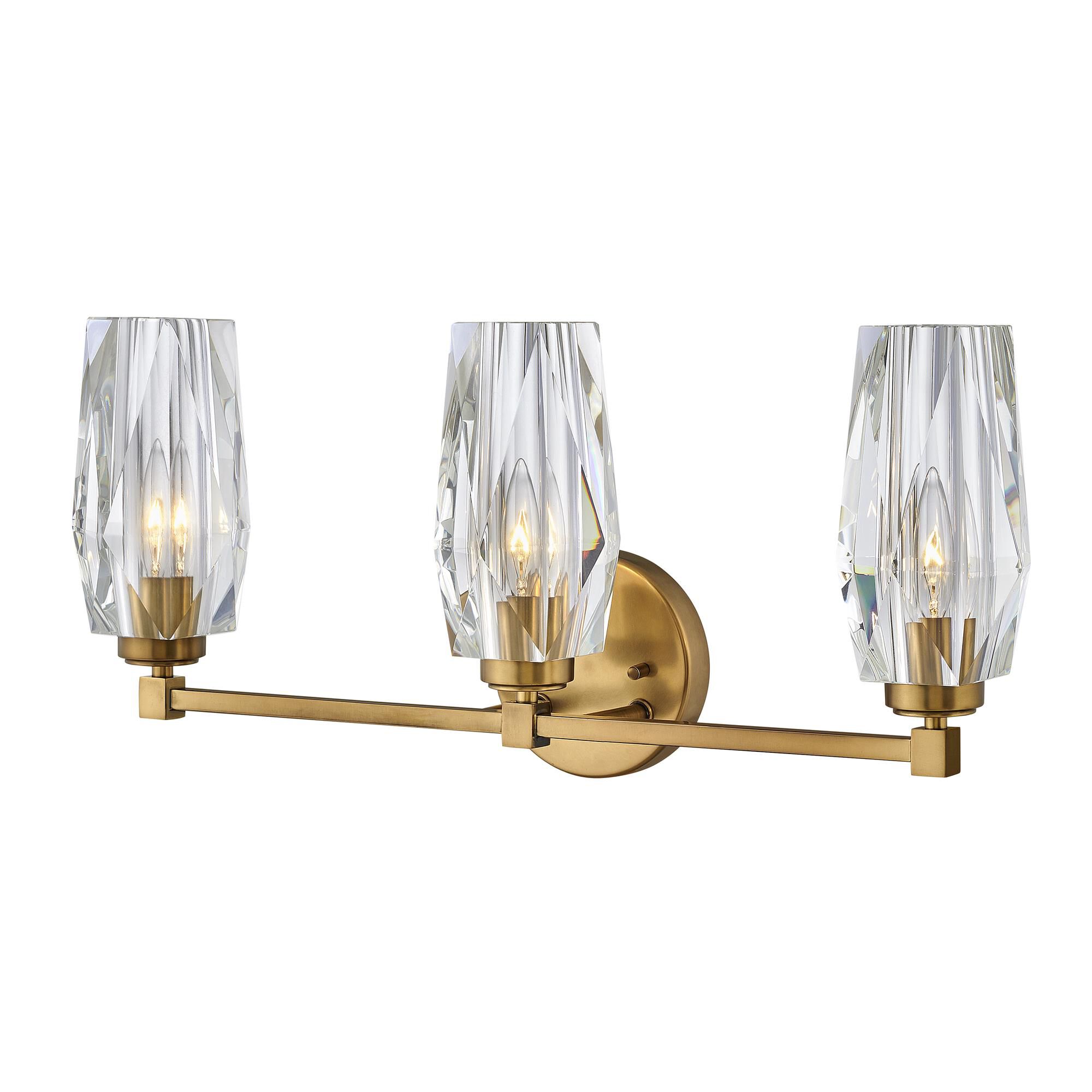 Shown in Heritage Brass finish and Faceted Clear Crystal glass