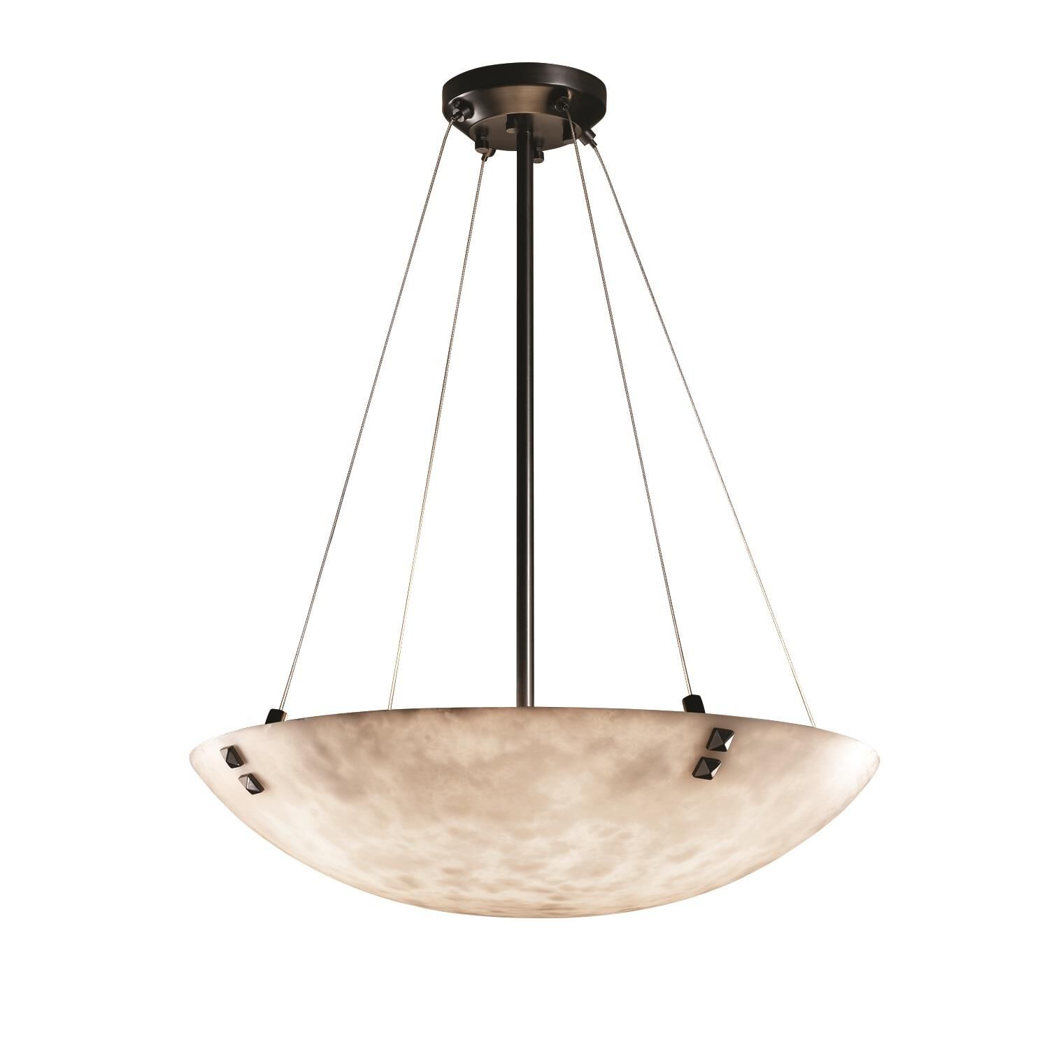 Shown in Matte Black finish and Clouds Resin glass and Clouds Resin shade and Round Bowl accent