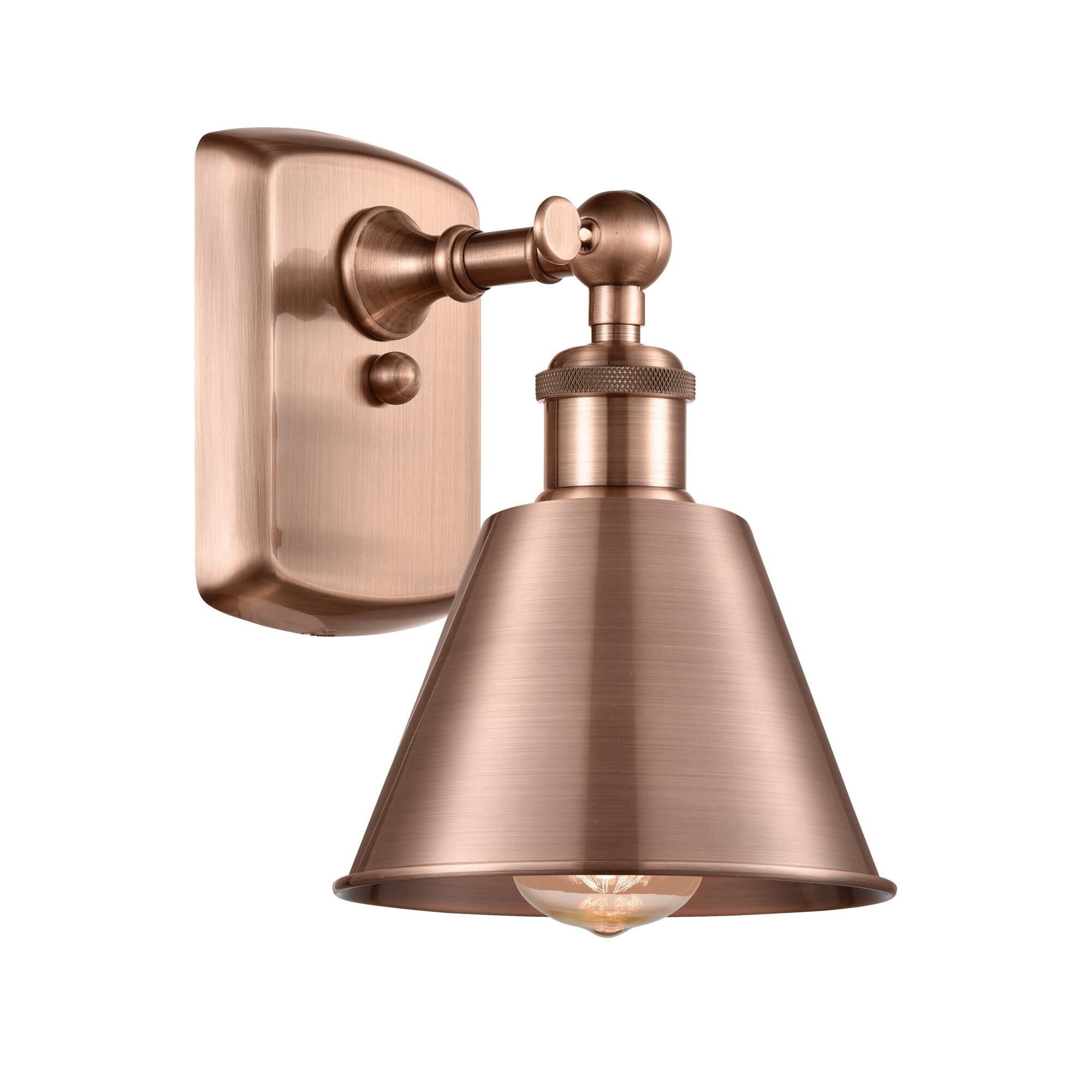 Shown in Antique Copper finish and Cone glass and Metal shade