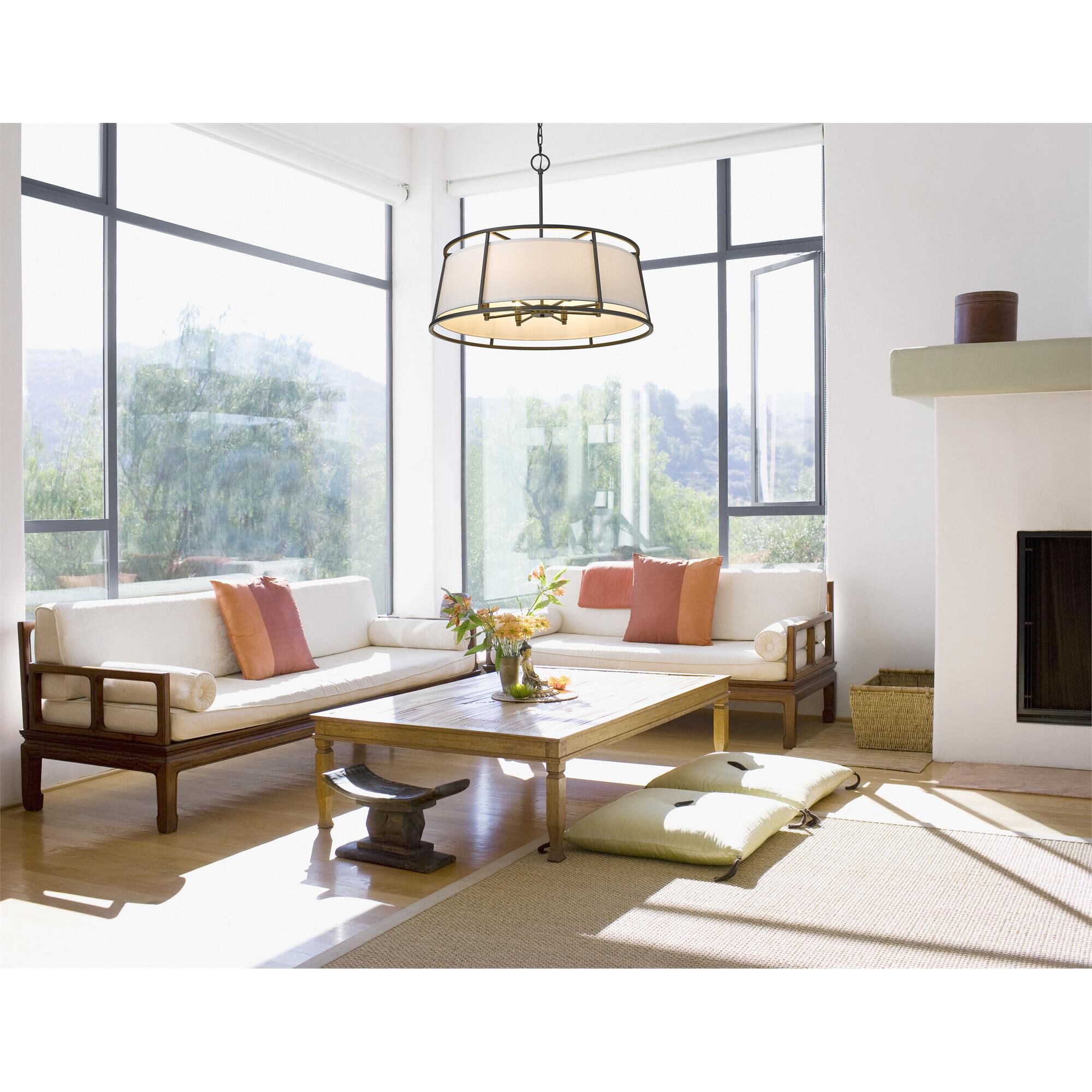 Shown in Iron Ore finish and Fabric glass and Fabric shade