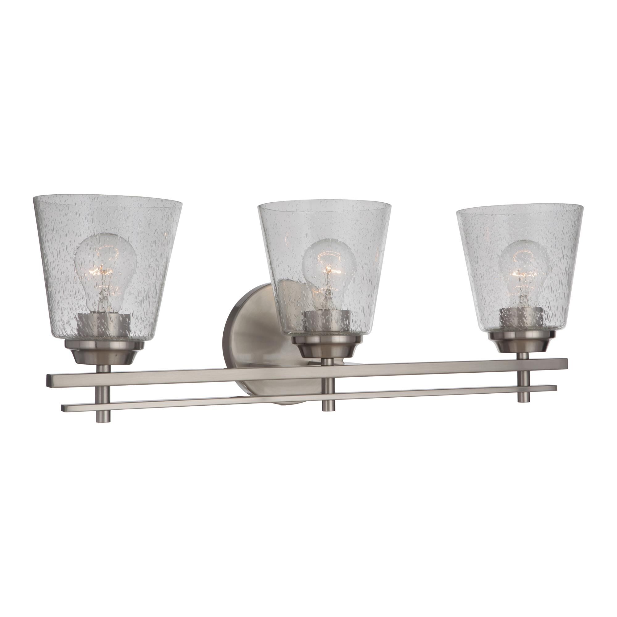 Shown in Brushed Polished Nickel finish and Clear Seeded glass and Glass shade