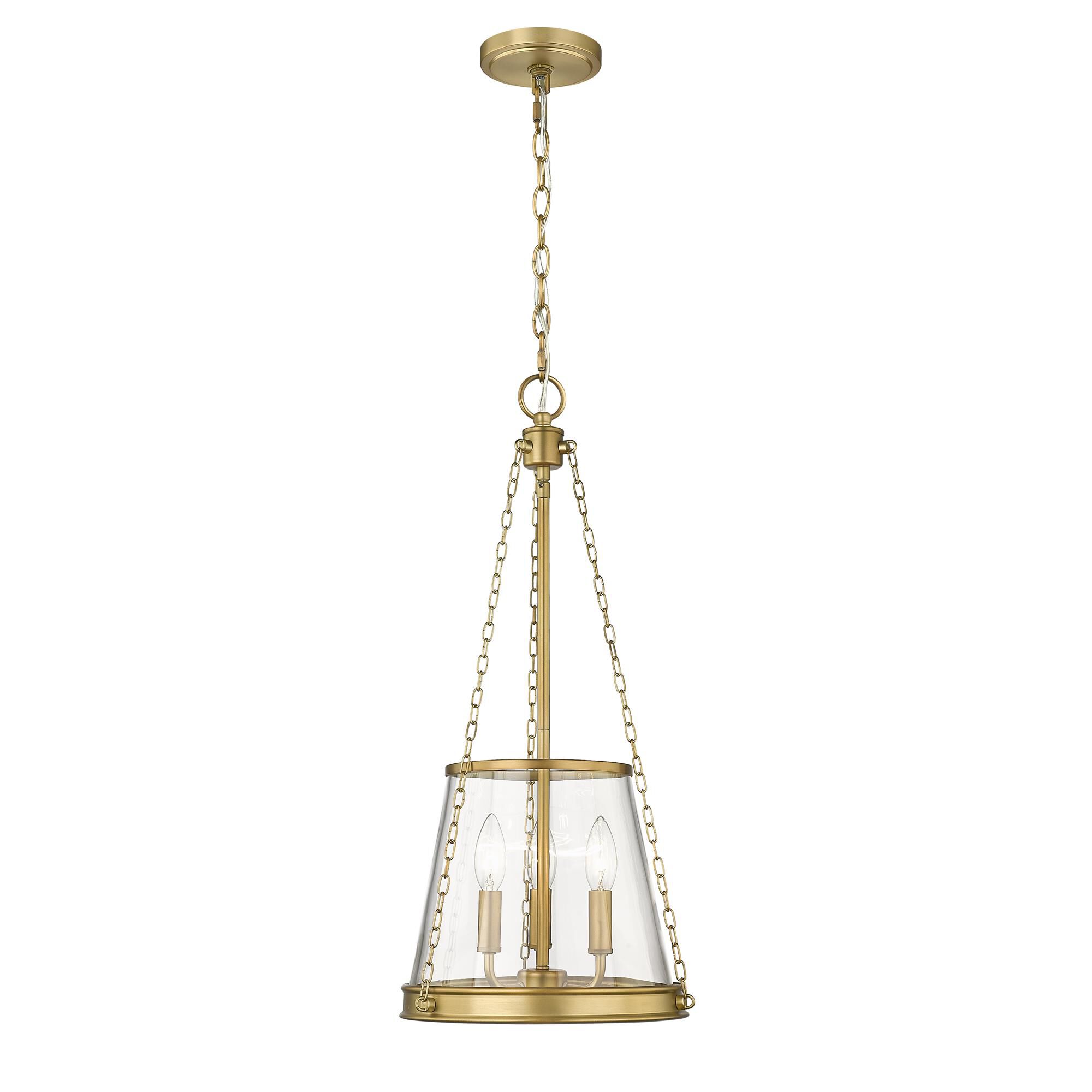 Shown in Rubbed Brass finish and Clear glass
