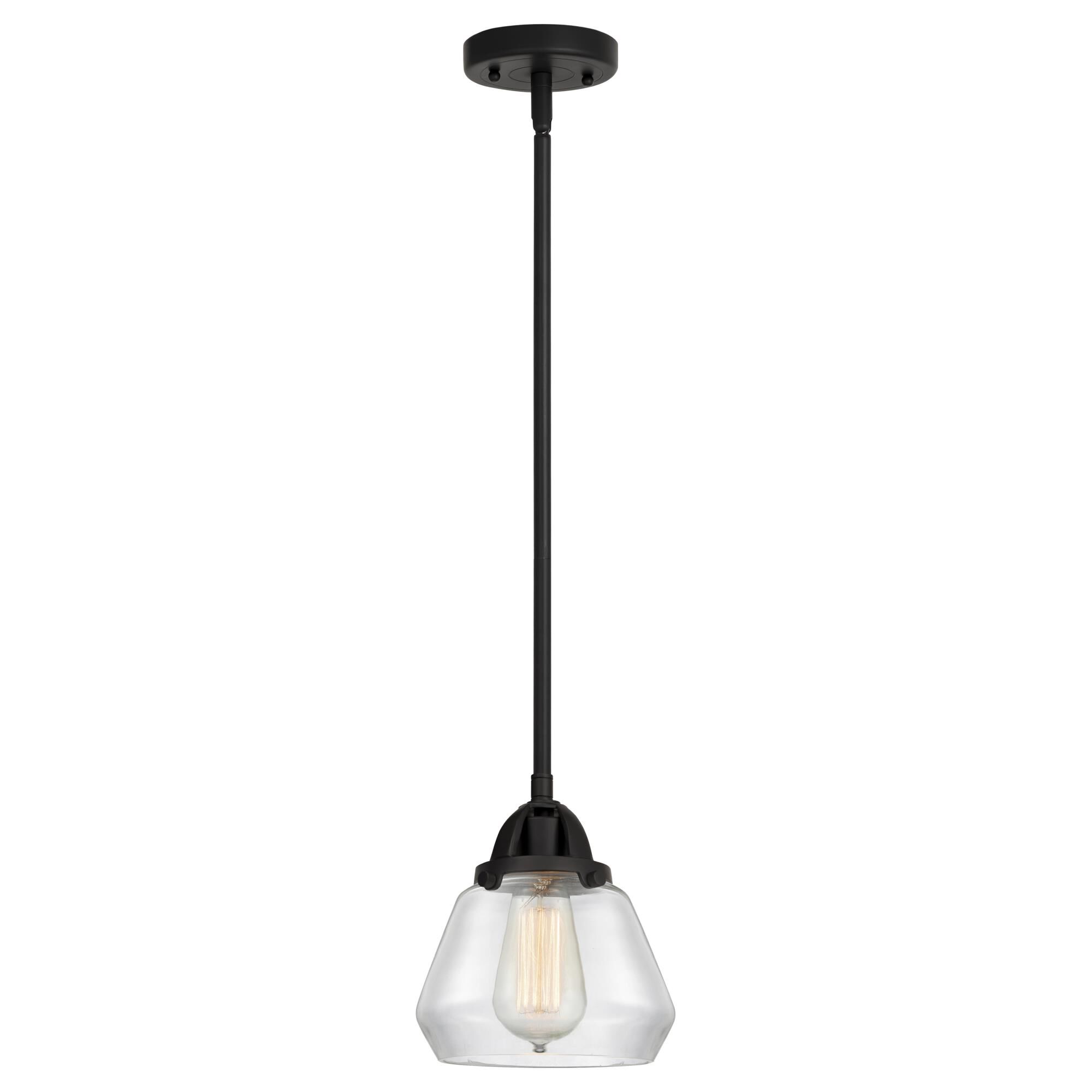 Shown in Matte Black finish and Clear Fulton glass and No Shade shade