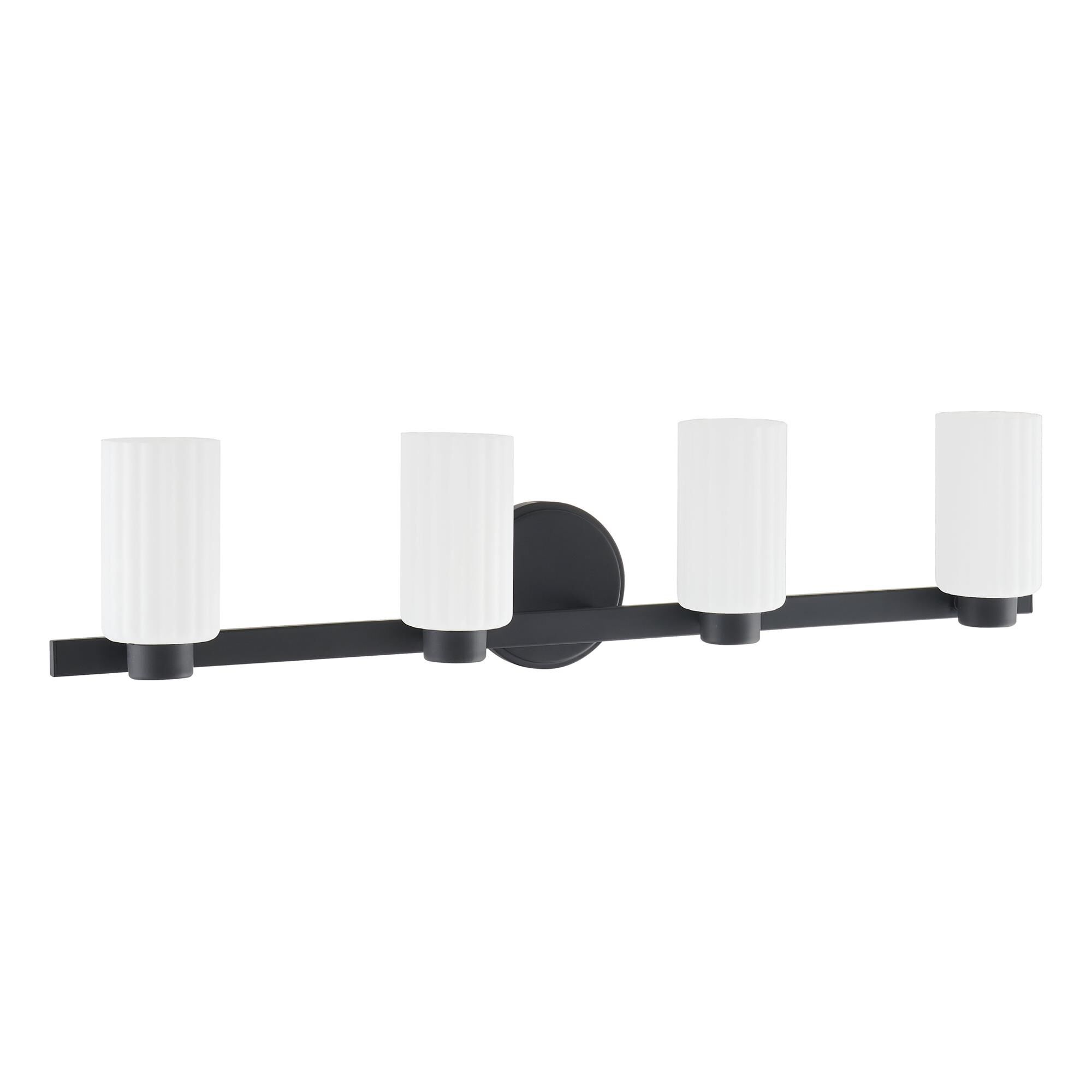 Shown in Matte Black finish and Etched Opal Ribbed glass