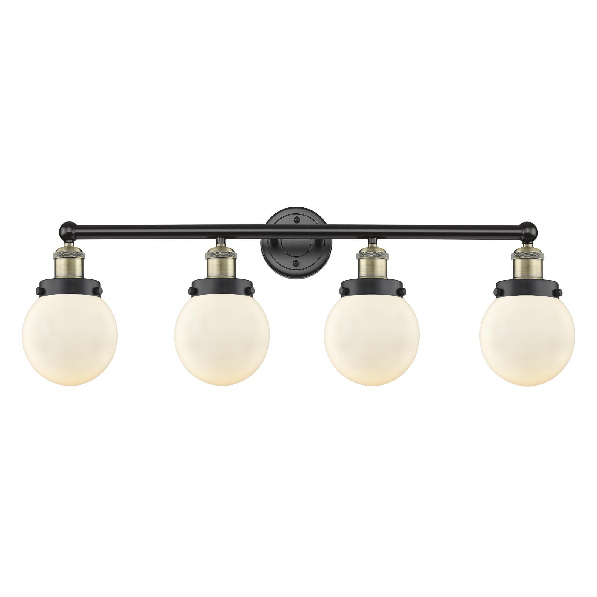 Shown in Black Antique Brass finish and Matte White glass