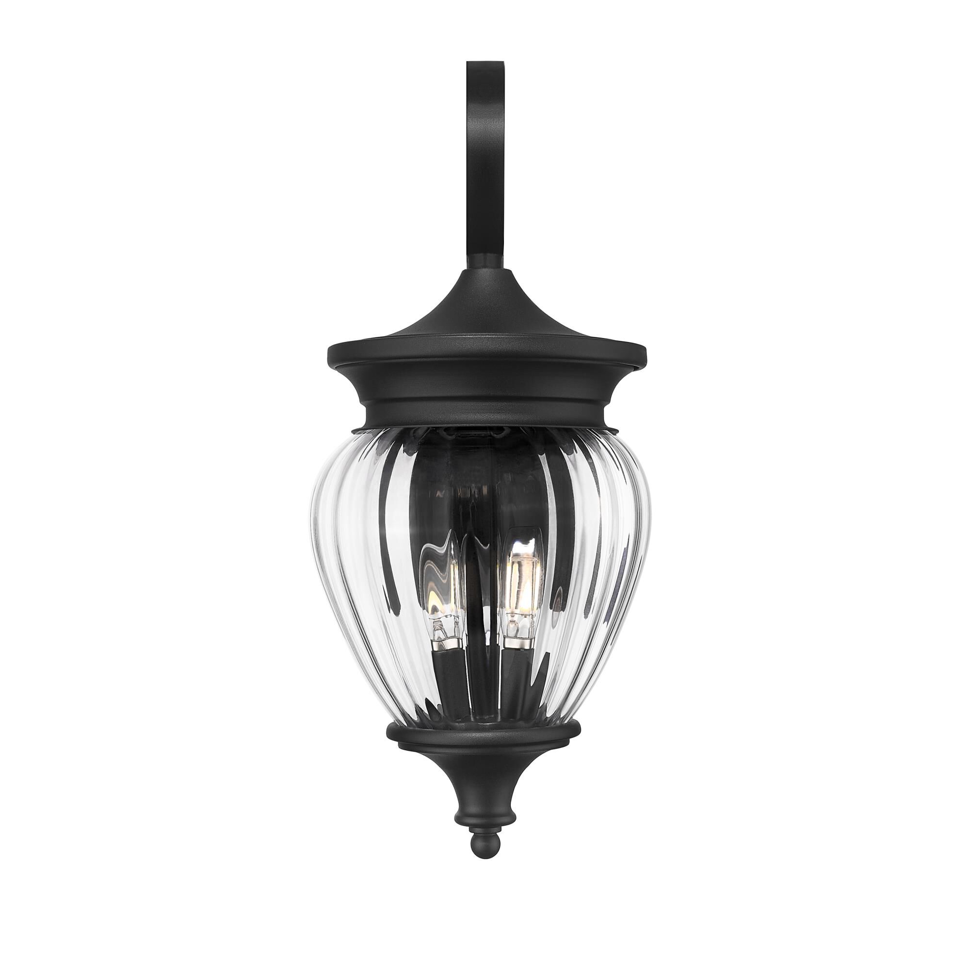 Shown in Black finish and Clear Ribbed glass and Clear Ribbed shade