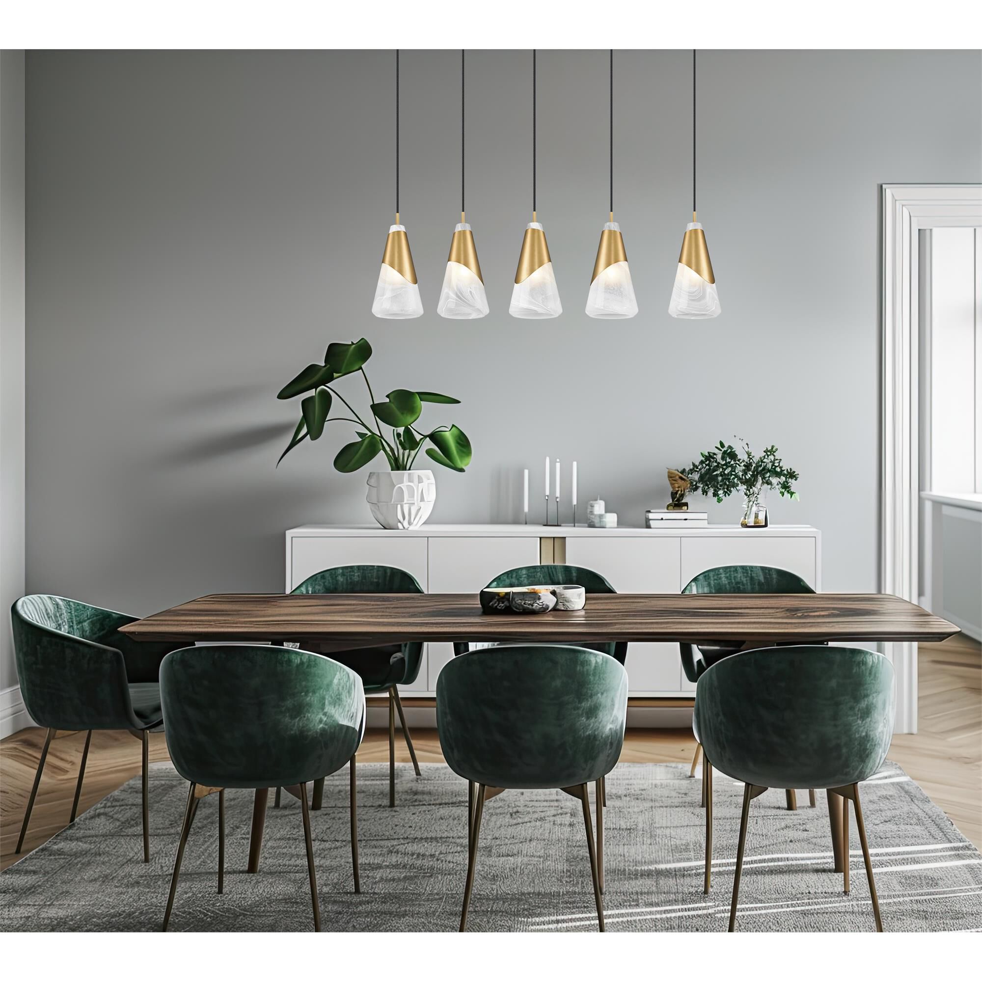Shown in Modern Gold finish and White Swirl glass and White Swirl shade