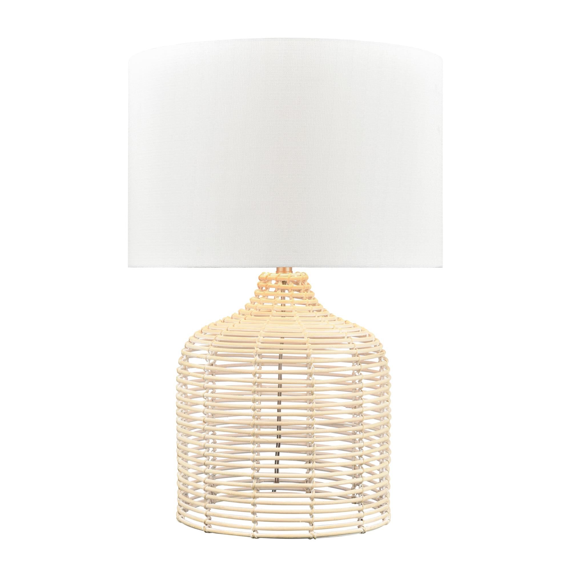 Shown in Bleached finish and White Linen Shade glass and White Linen shade
