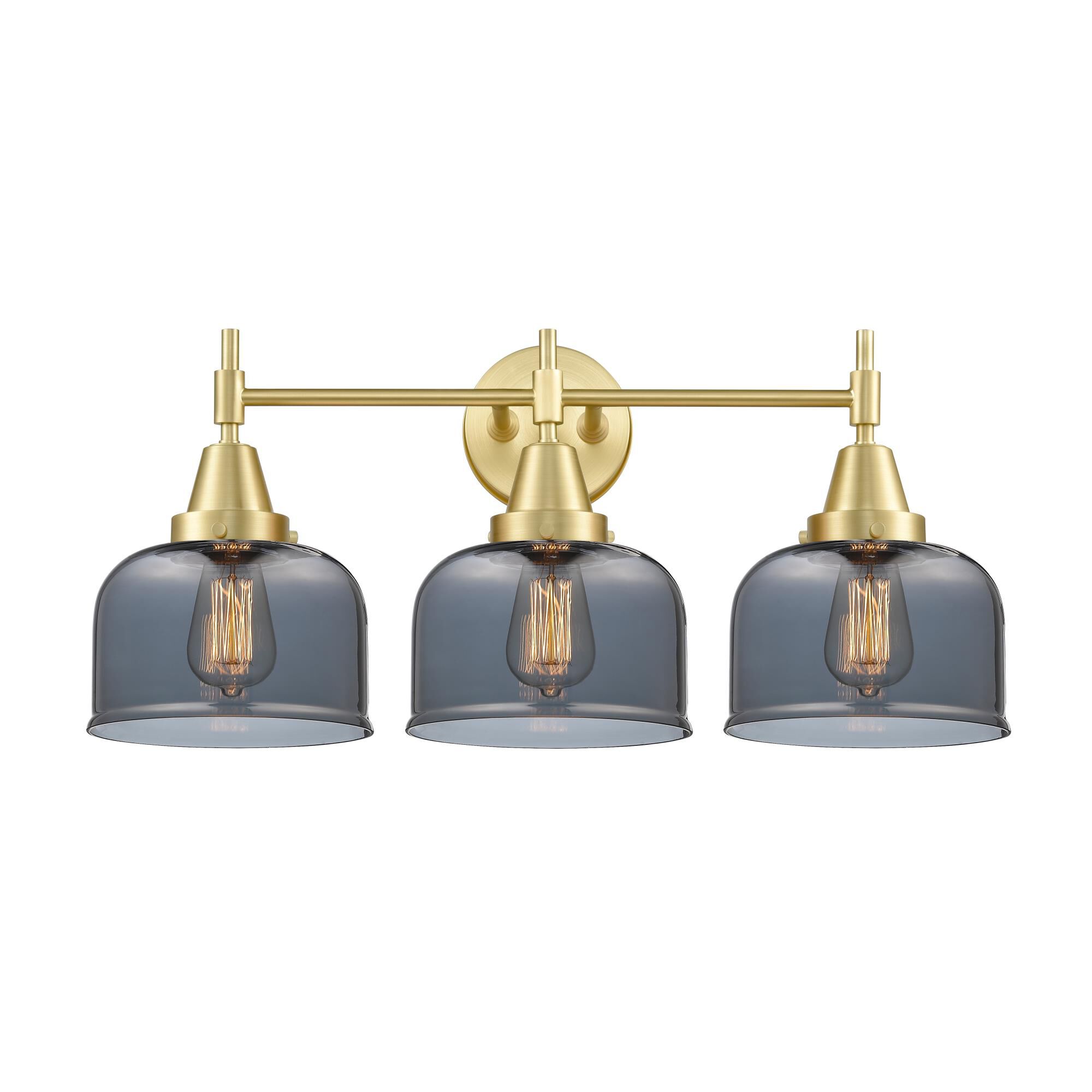 Shown in Satin Brass finish and Plated Smoke Large Cone glass