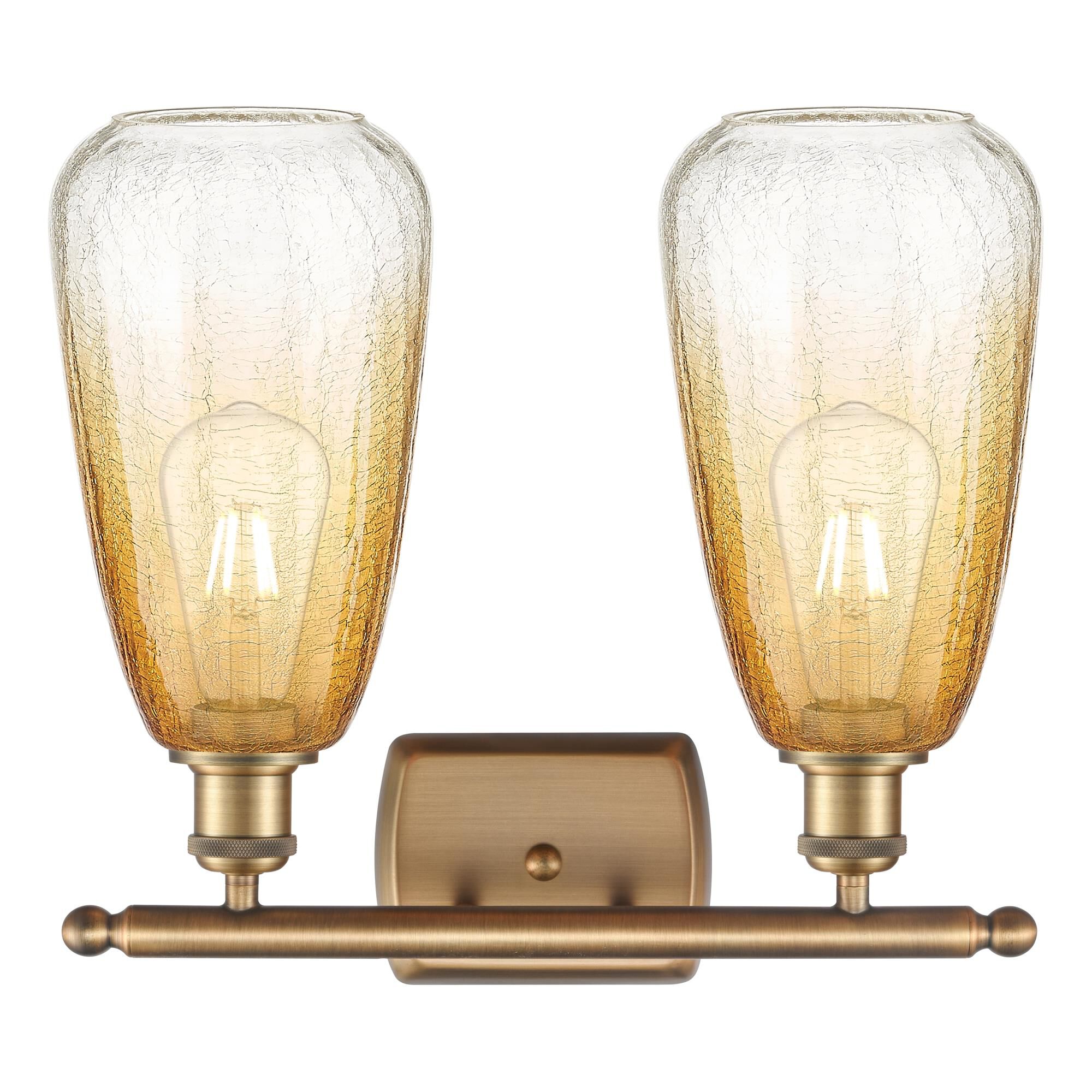 Shown in Brushed Brass finish and Amber glass