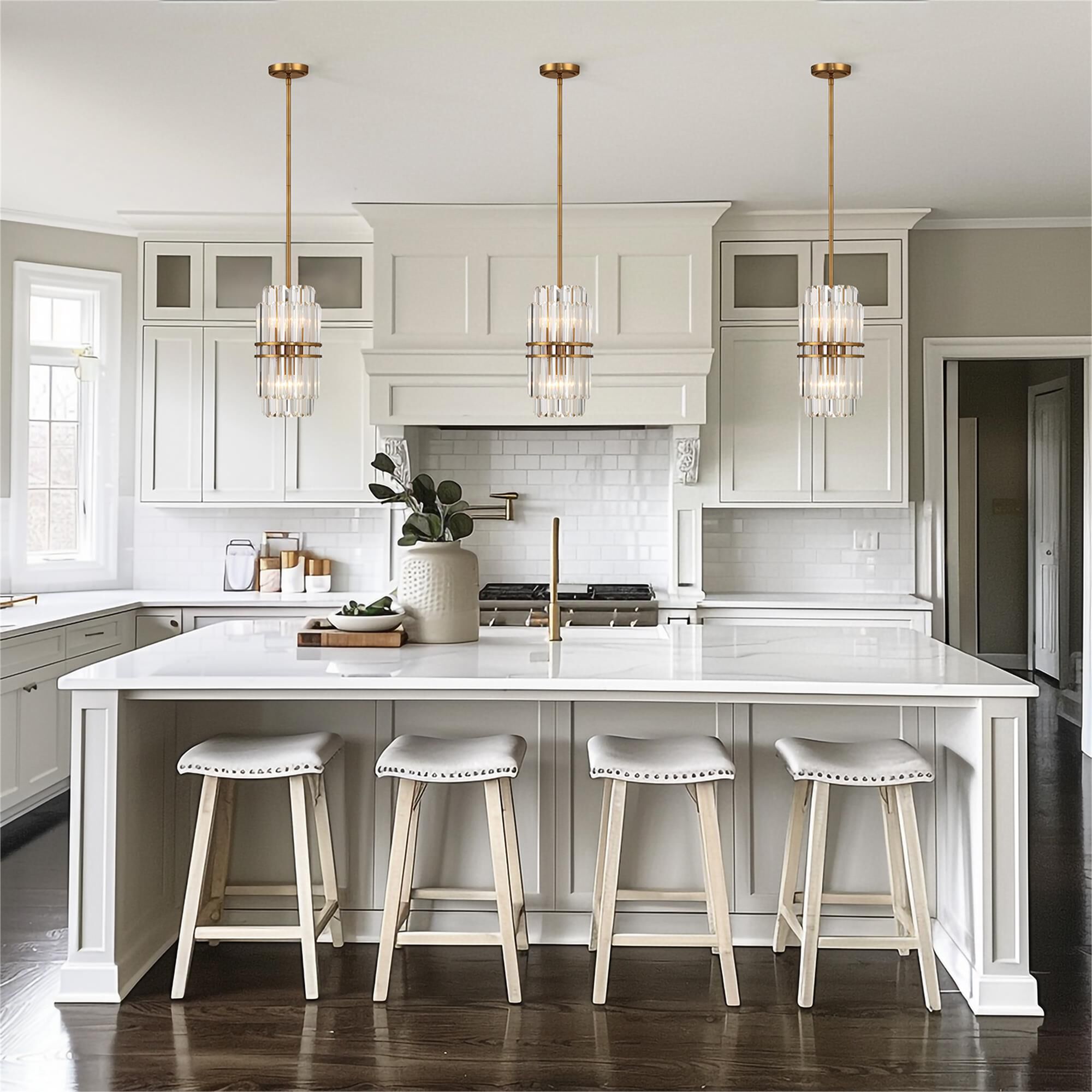 Shown in Aged Brass finish and Faceted glass
