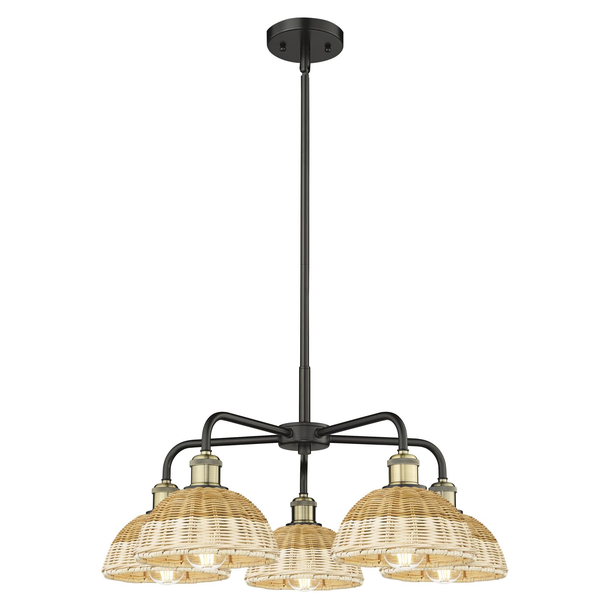 Shown in Black Antique Brass finish and Natural shade