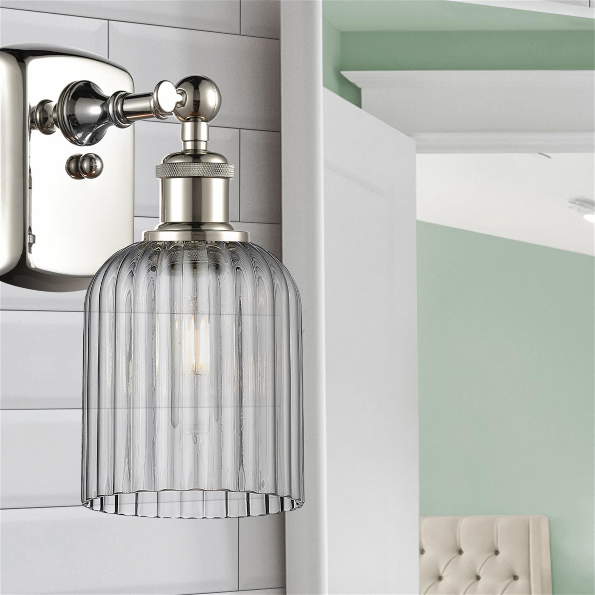 Shown in Polished Nickel finish and Light Smoke glass