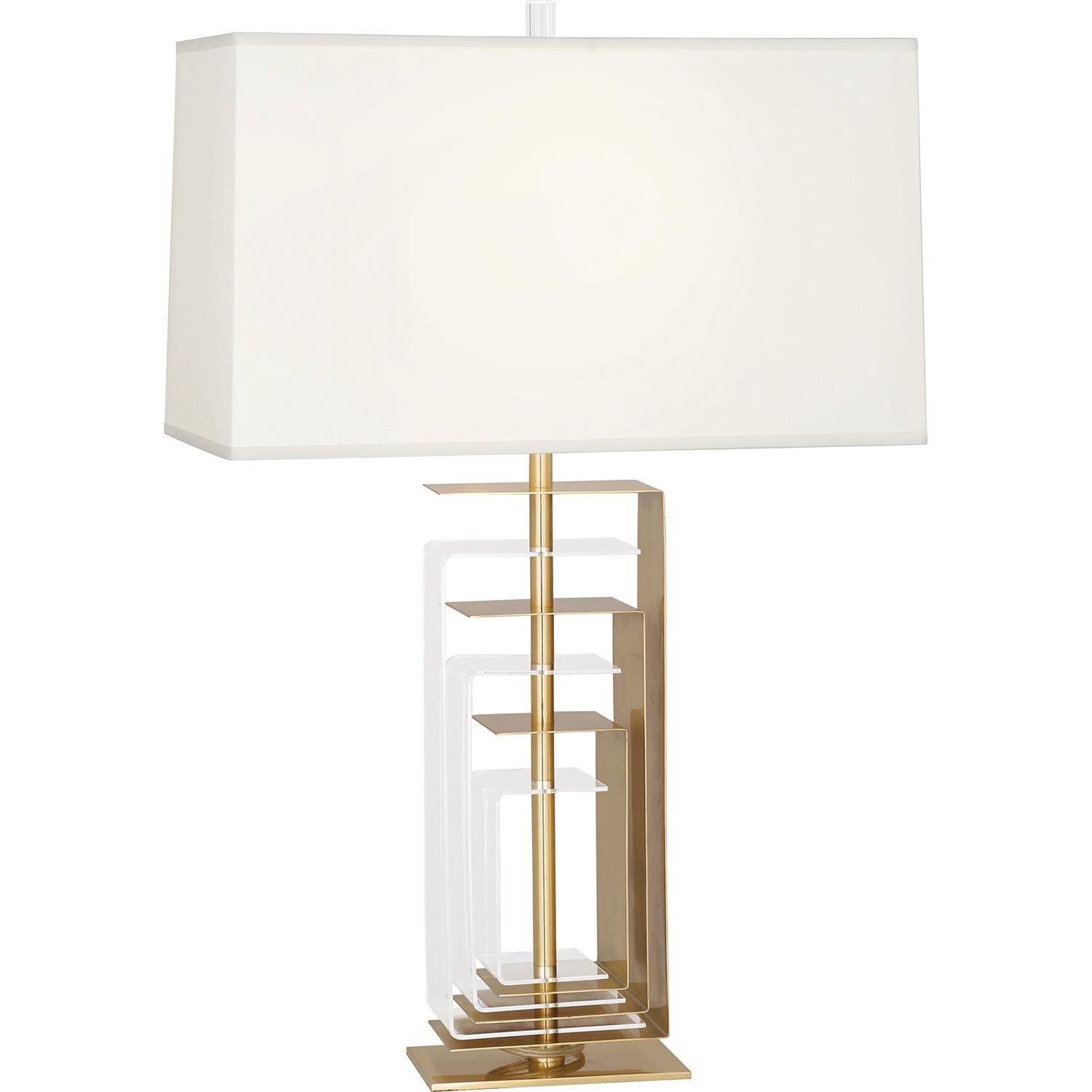 Shown in Modern Brass  With Clear Acrylic Accents finish and Fondine Fabric shade