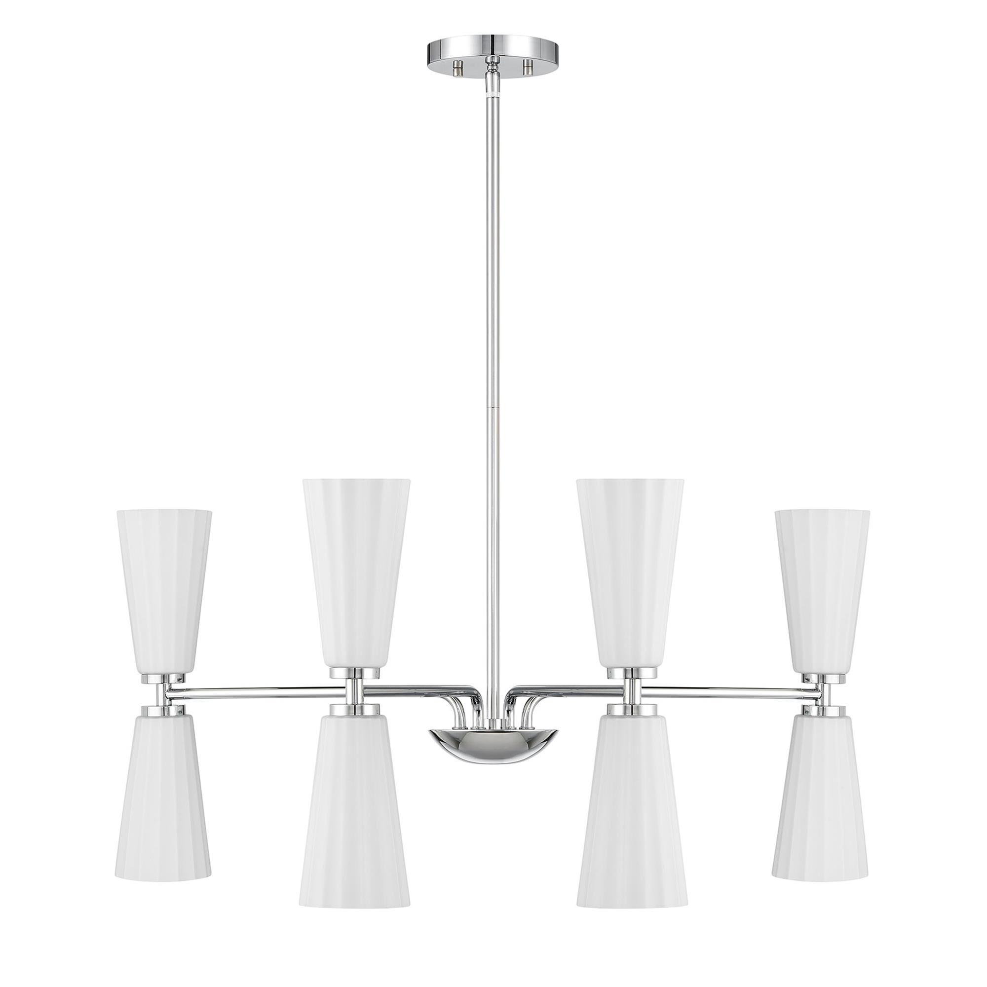 Shown in Chrome finish and White Fluted glass