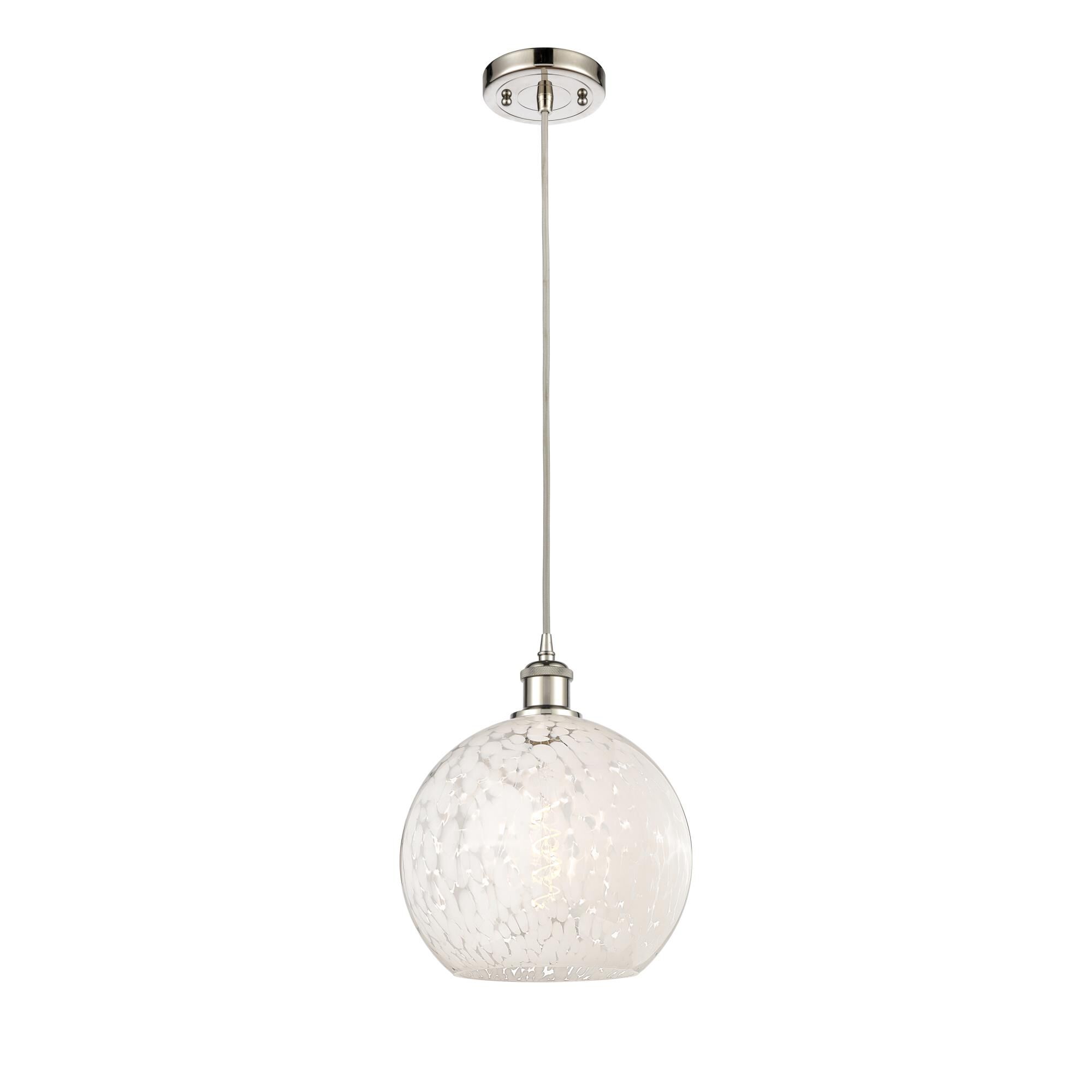 Shown in Polished Nickel finish and White Mouchette glass