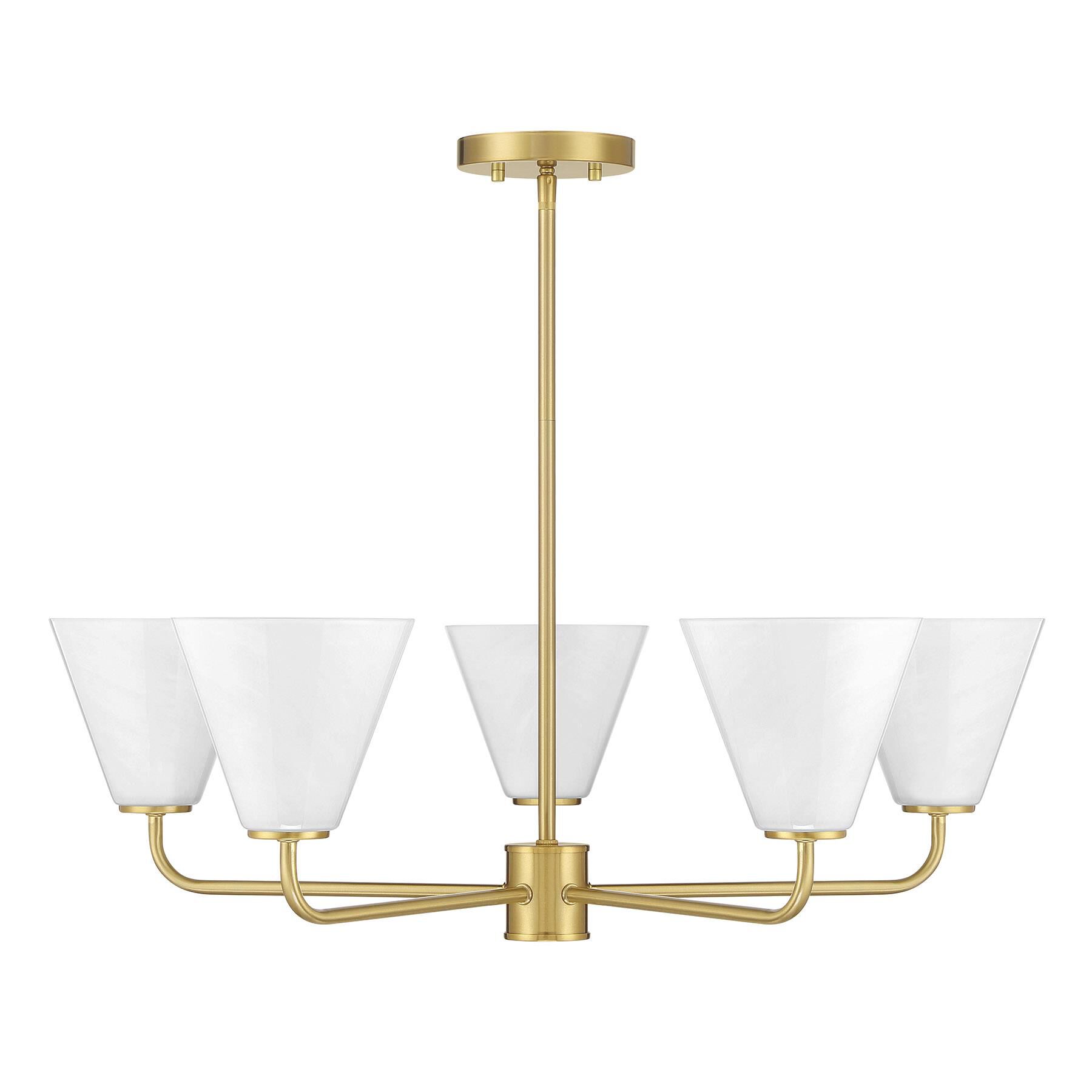 Shown in Warm Brass finish and Strie shade