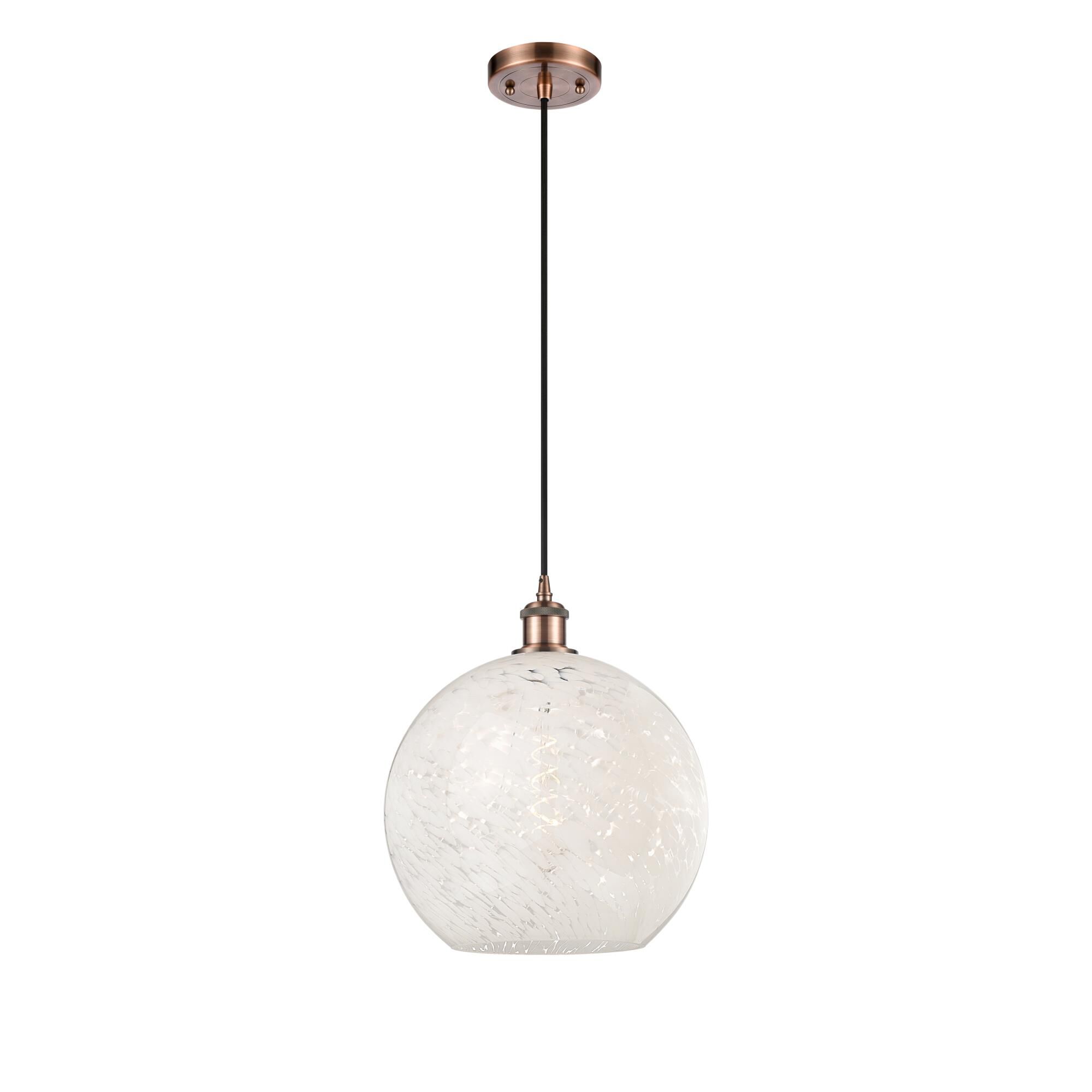 Shown in Antique Copper finish and White Mouchette glass