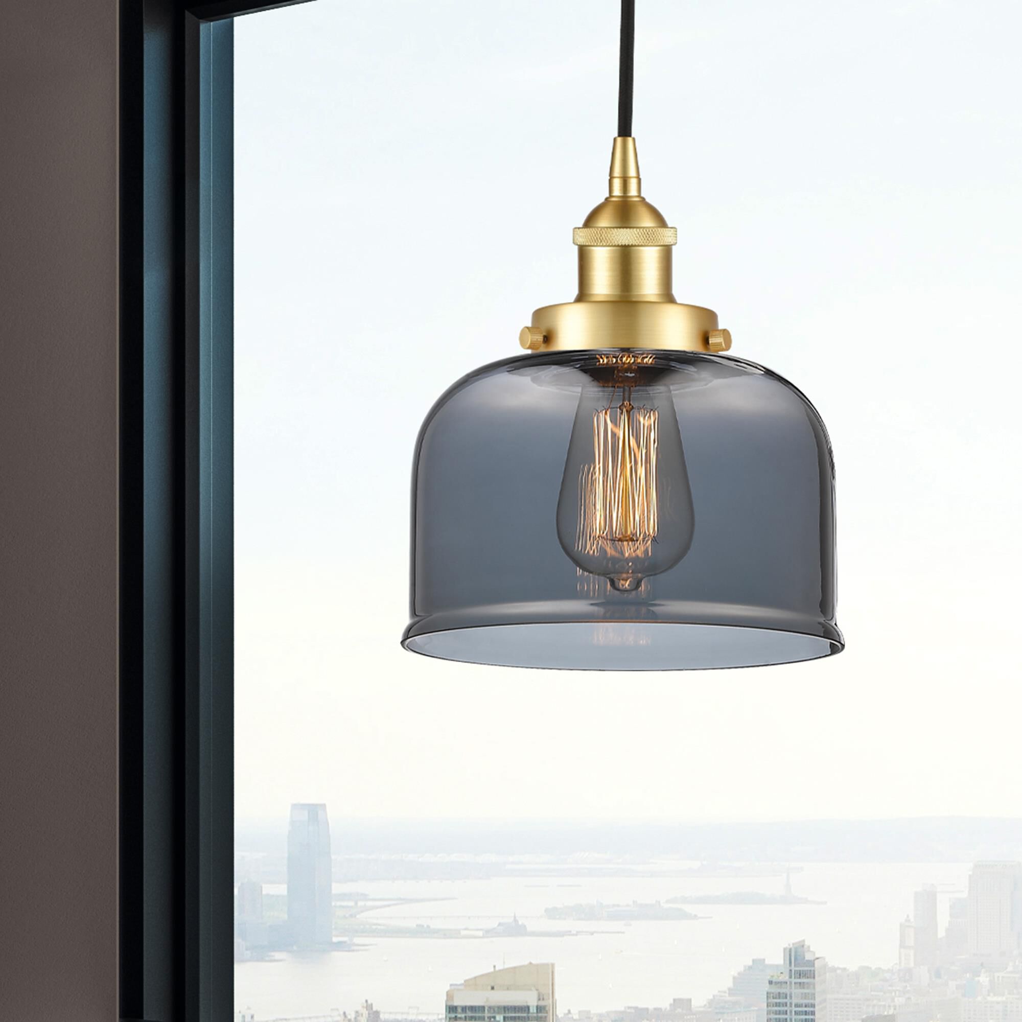 Shown in Satin Gold finish and Plated Smoke glass