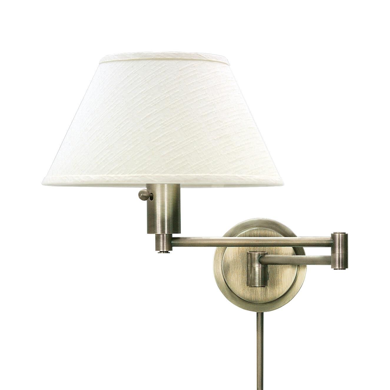 Shown in Antique Brass finish and Off-White Linen Hardback shade