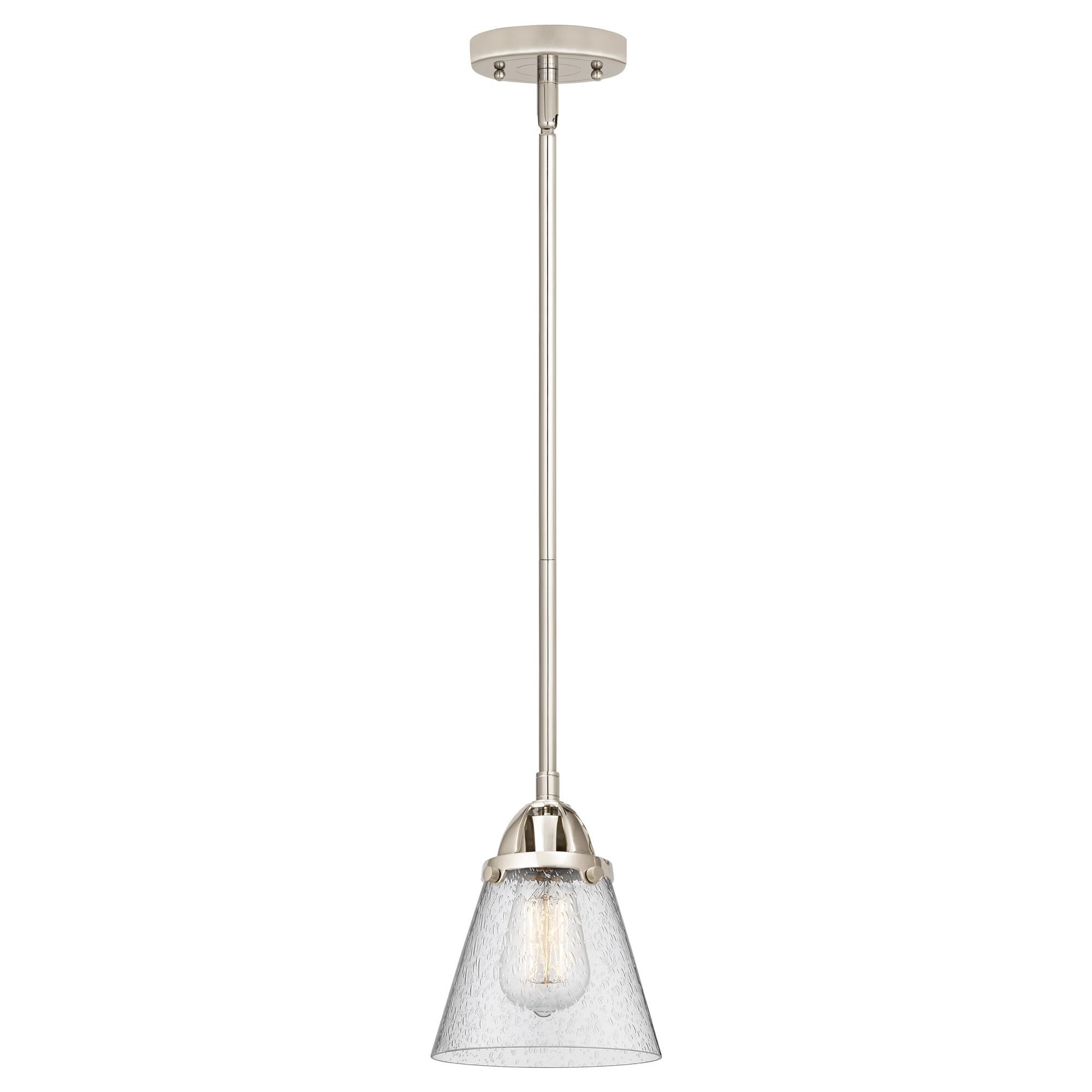 Shown in Polished Nickel finish and Seedy Small Cone glass and No Shade shade