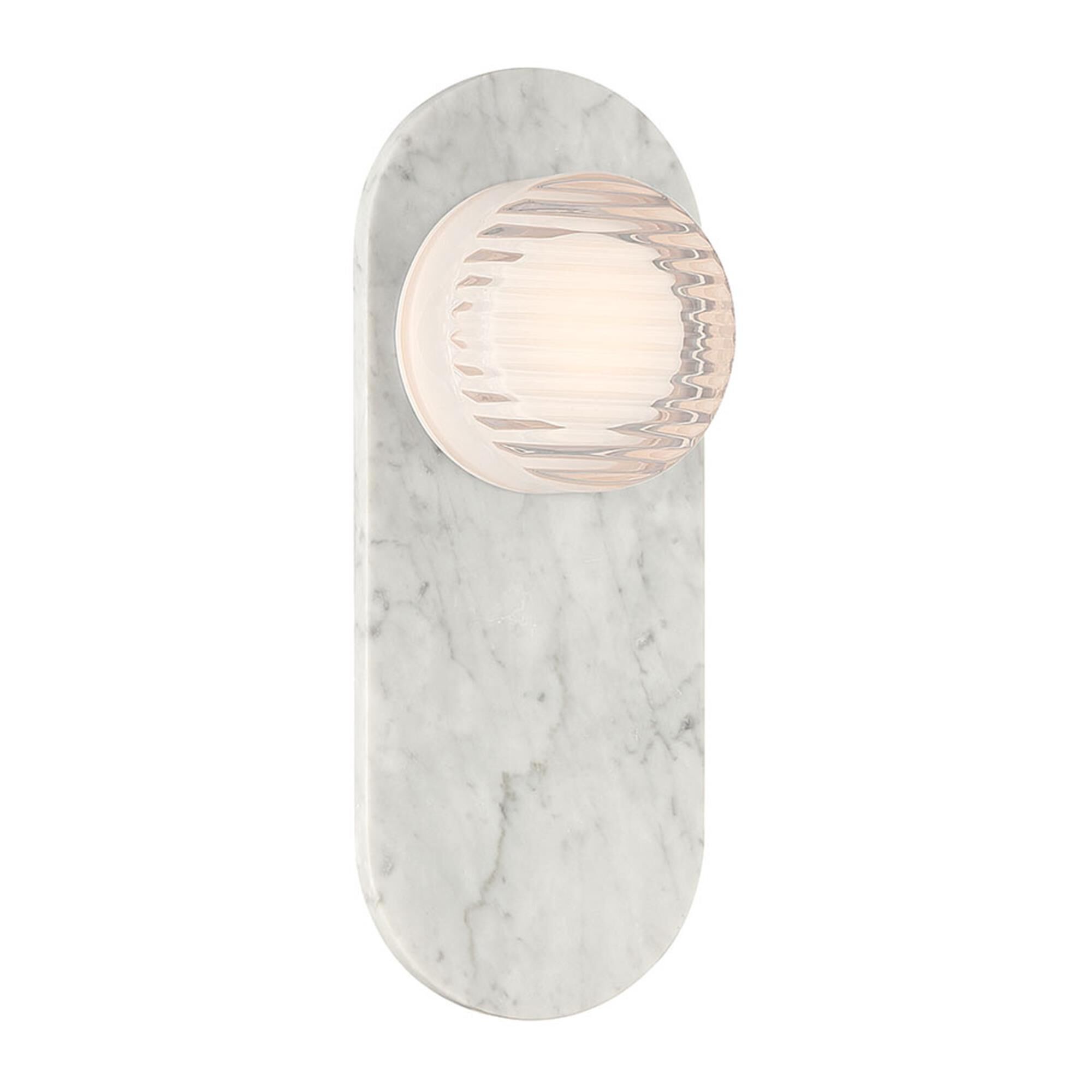 Shown in Marble White finish and Clear Ribbed glass