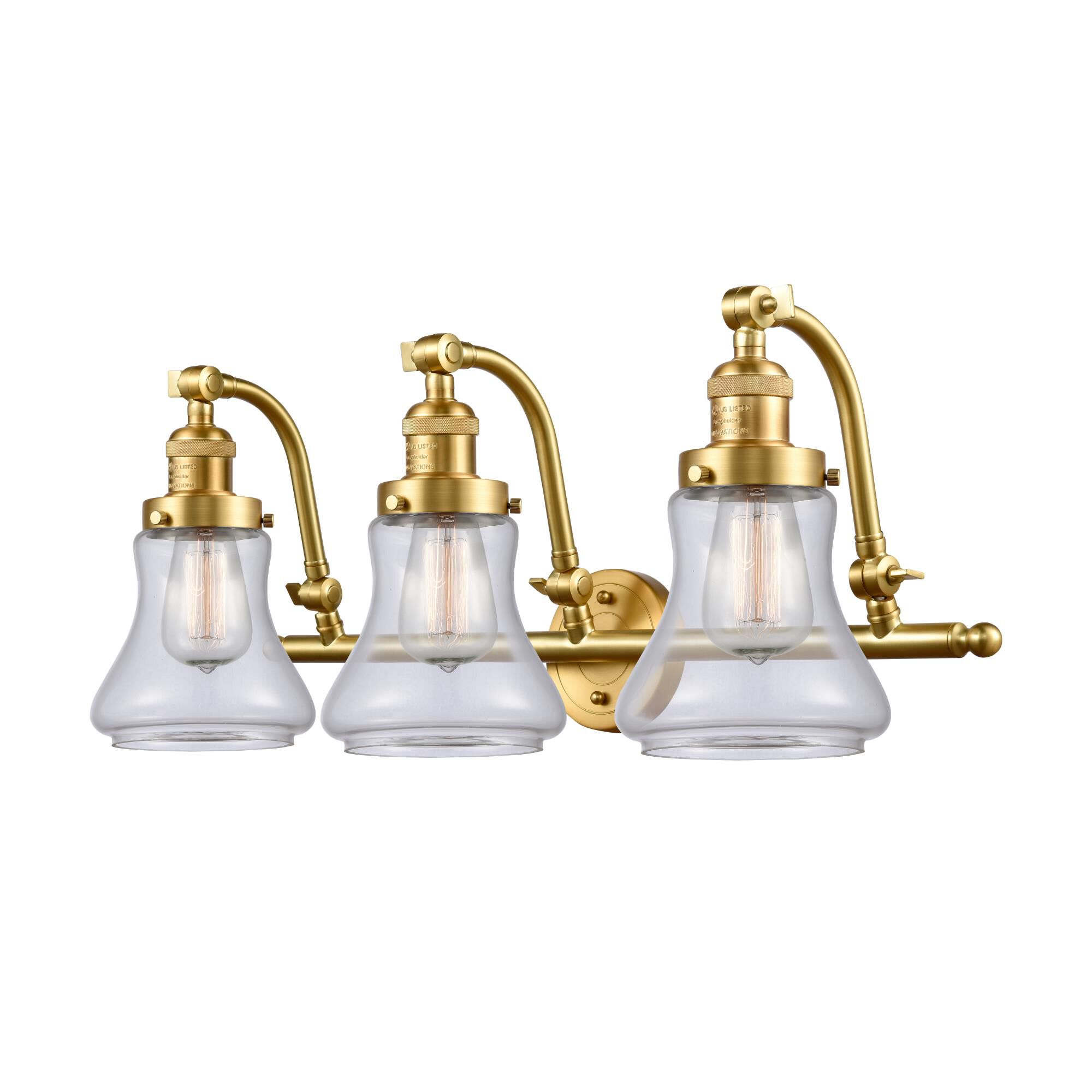 Shown in Satin Gold finish and Clear Bellmont glass
