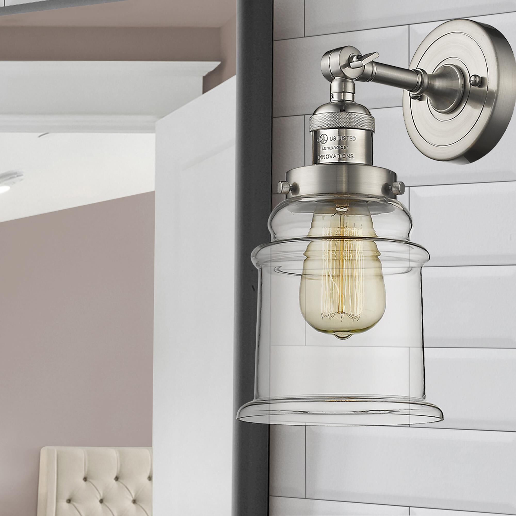 Shown in Brushed Satin Nickel finish and Clear glass