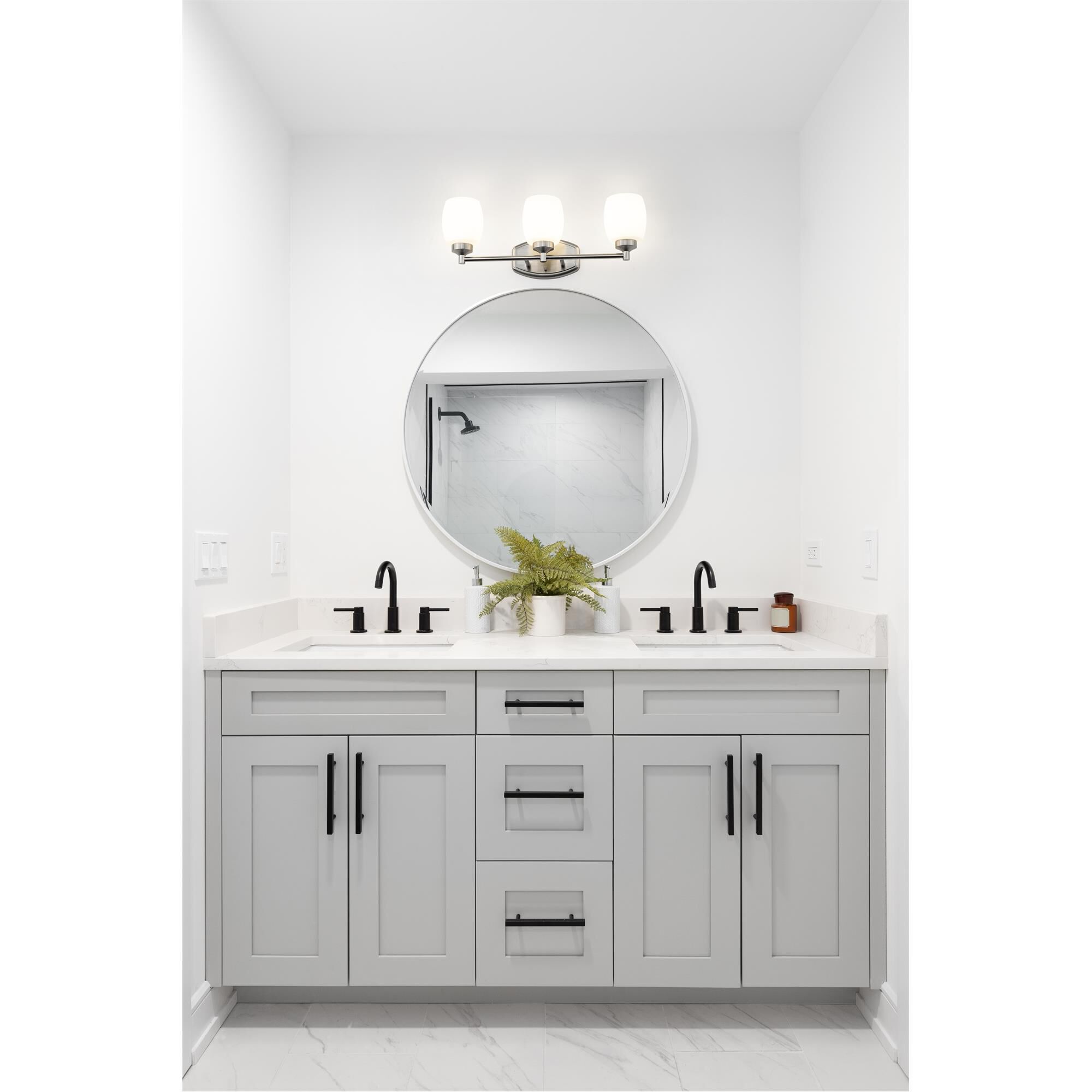 Shown in Brushed Nickel finish and Matte Opal glass and Matte Opal shade