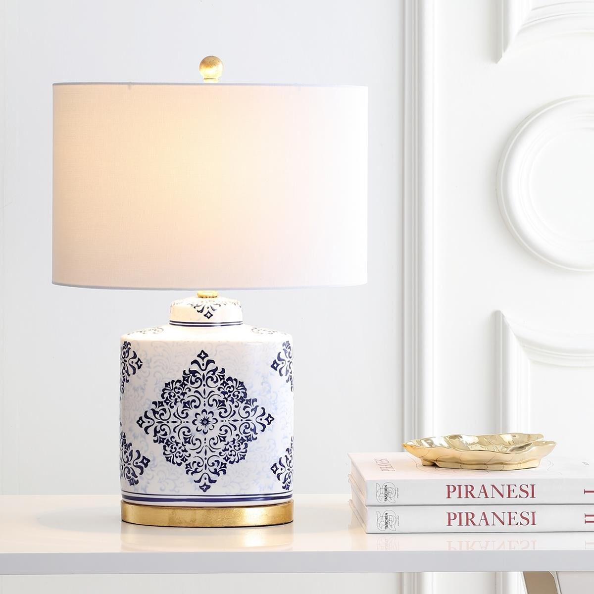 Shown in Blue and White finish and Off White Cotton shade