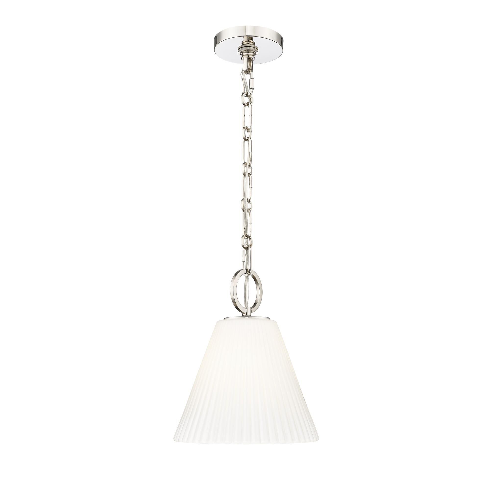 Shown in Polished Nickel finish and White glass and White shade