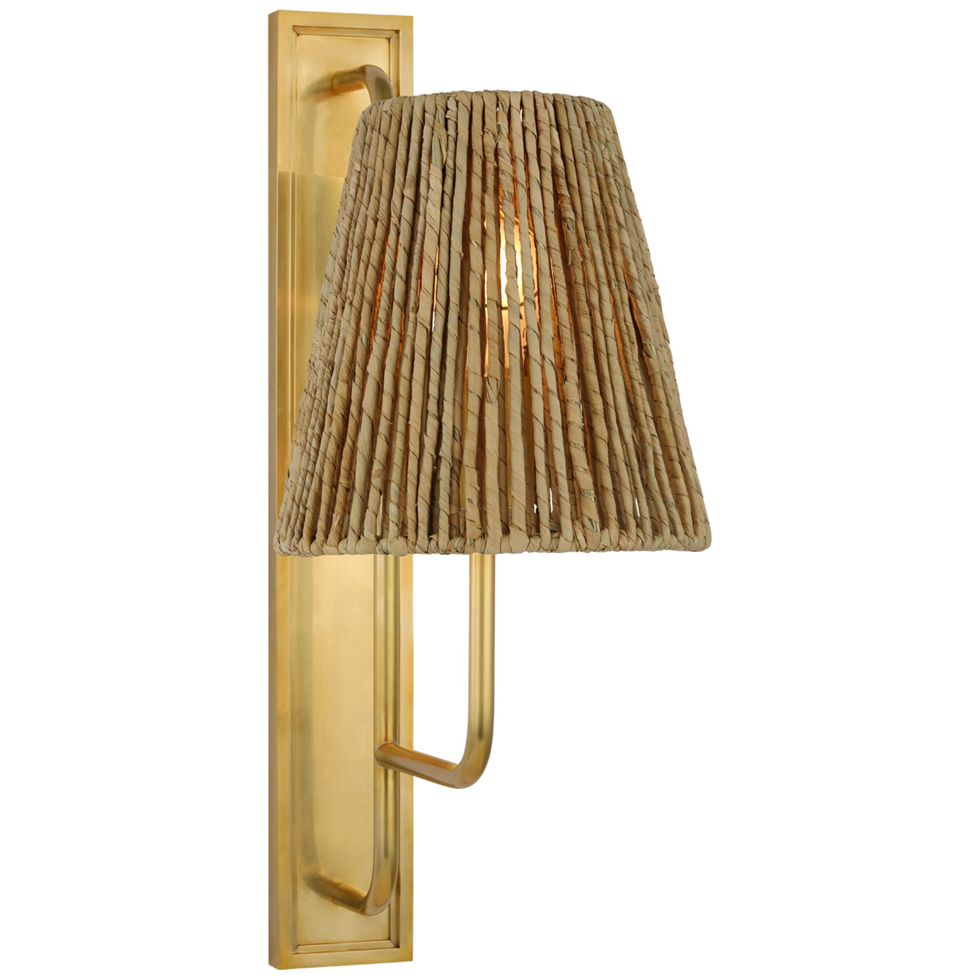 Shown in Hand-Rubbed Antique Brass finish and Natural Abaca shade