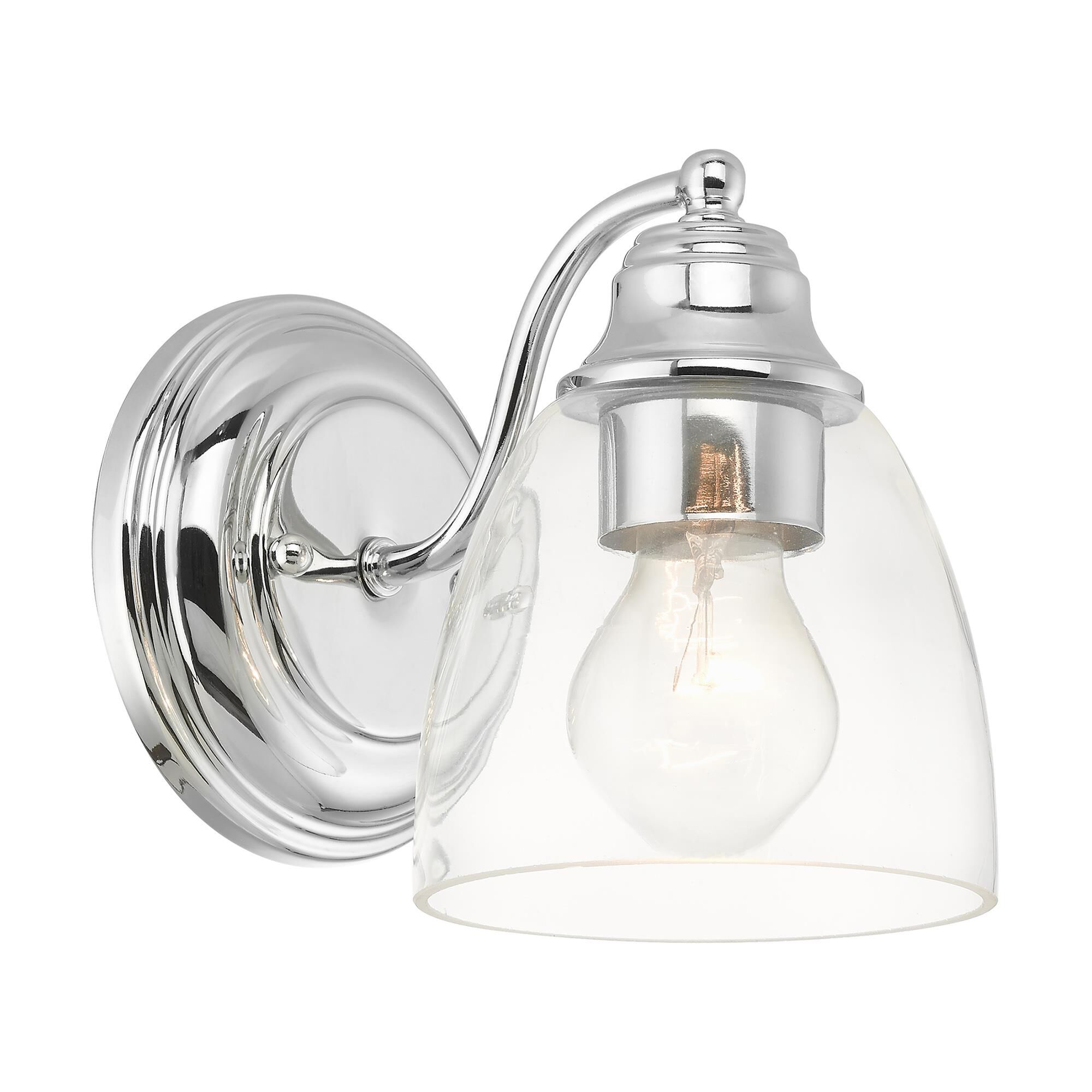 Shown in Polished Chrome finish and Hand Blown Clear glass