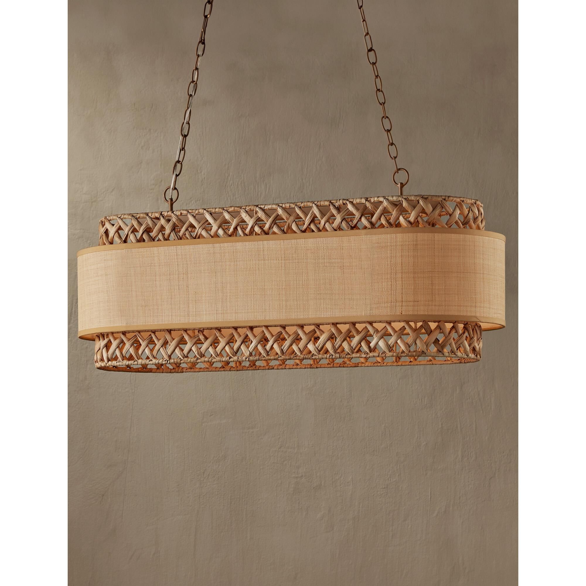Shown in Khaki and Natural Water Hyacinth finish and Grass Cloth shade