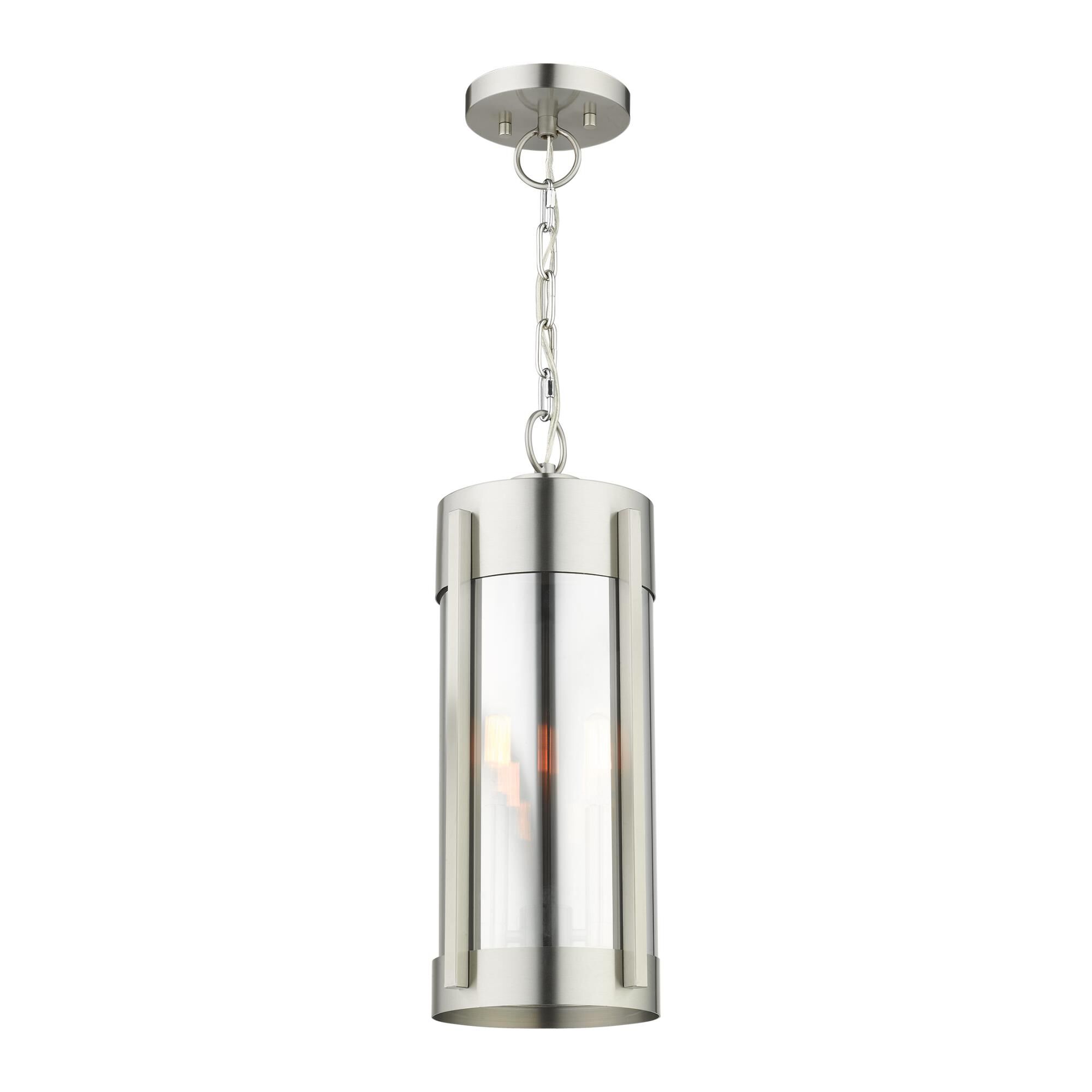Shown in Brushed Nickel finish and Electrical Plated Smoke glass and Electrical Plated Smoke Glass shade